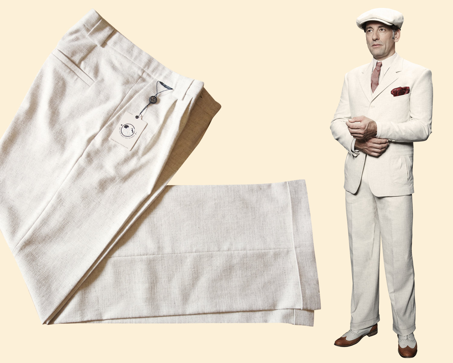 30S 40S Trousers Ecru Cotton Linen Blend Swing Lindy Hop Pants 1930 1940