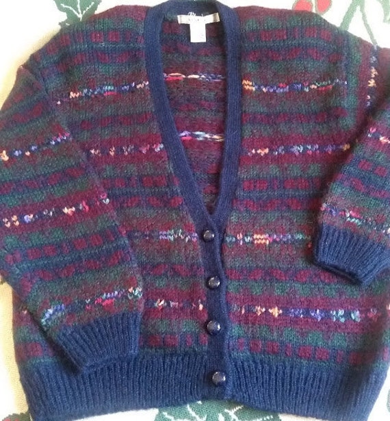 Mohair Blend Cardigan Sweater - Vintage Cardigan- Ladies Large