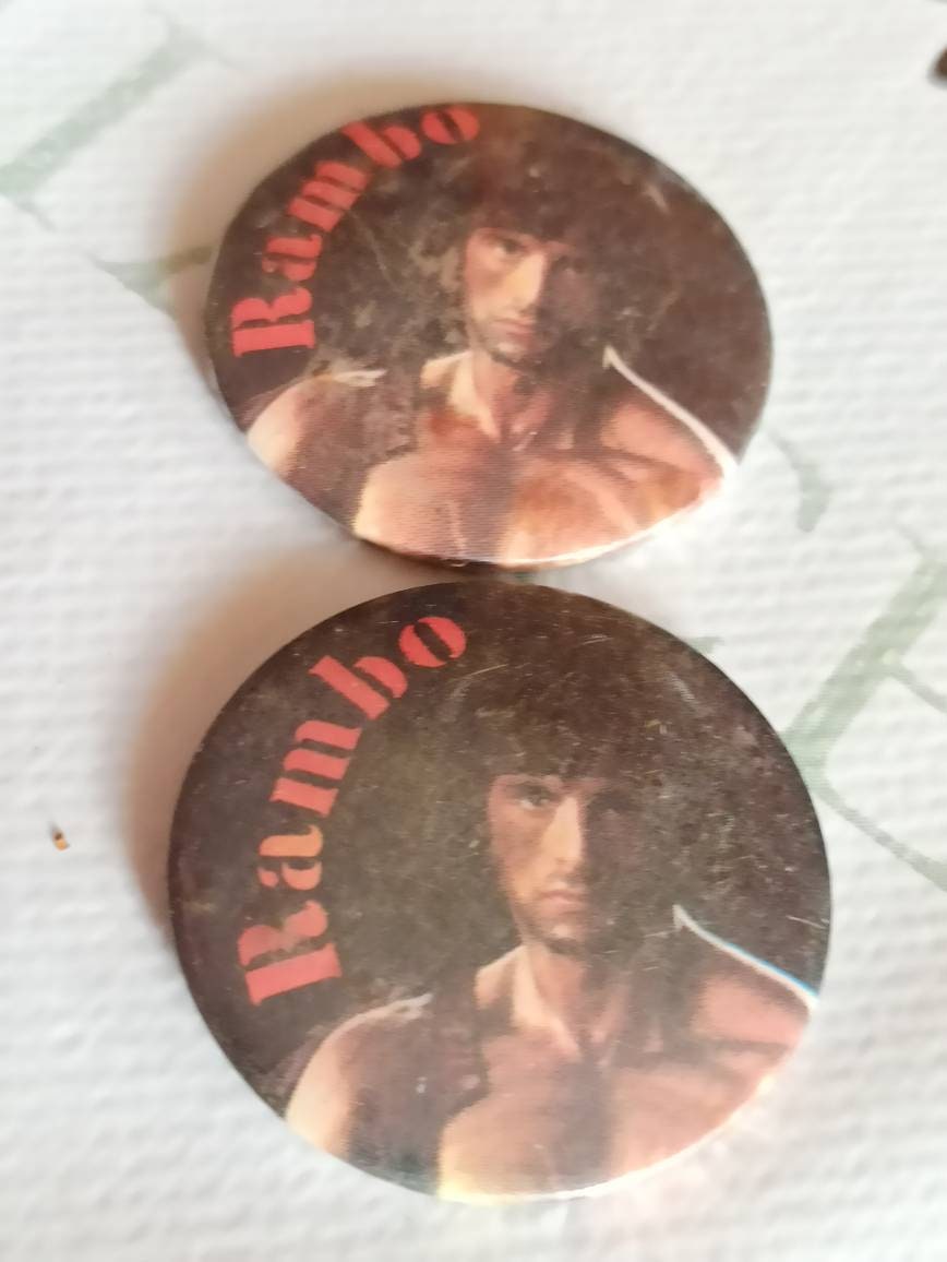 Rambo Lot Of 2 Pins Genuine Vintage 80S Amazing Gift For Fans Great Sylvester Stallone Movie 80S. For Your Collection John