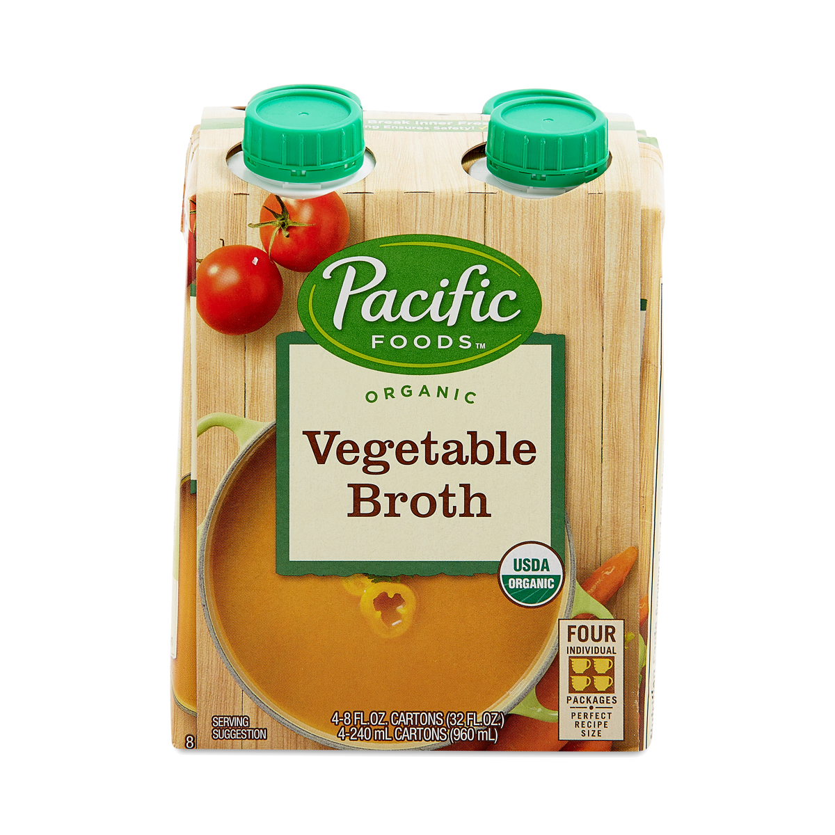 Pacific Foods Organic Vegetable Broth 4 cartons (8 fl oz each)
