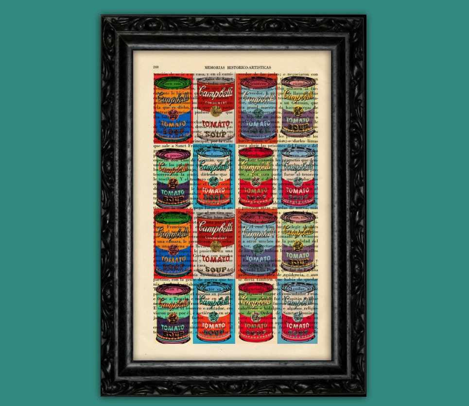 Colorful Tomato Soup Art Print Andy Warhol Campbell Can Book Poster Dorm Room Gift Wall Decor Dictionary | 45