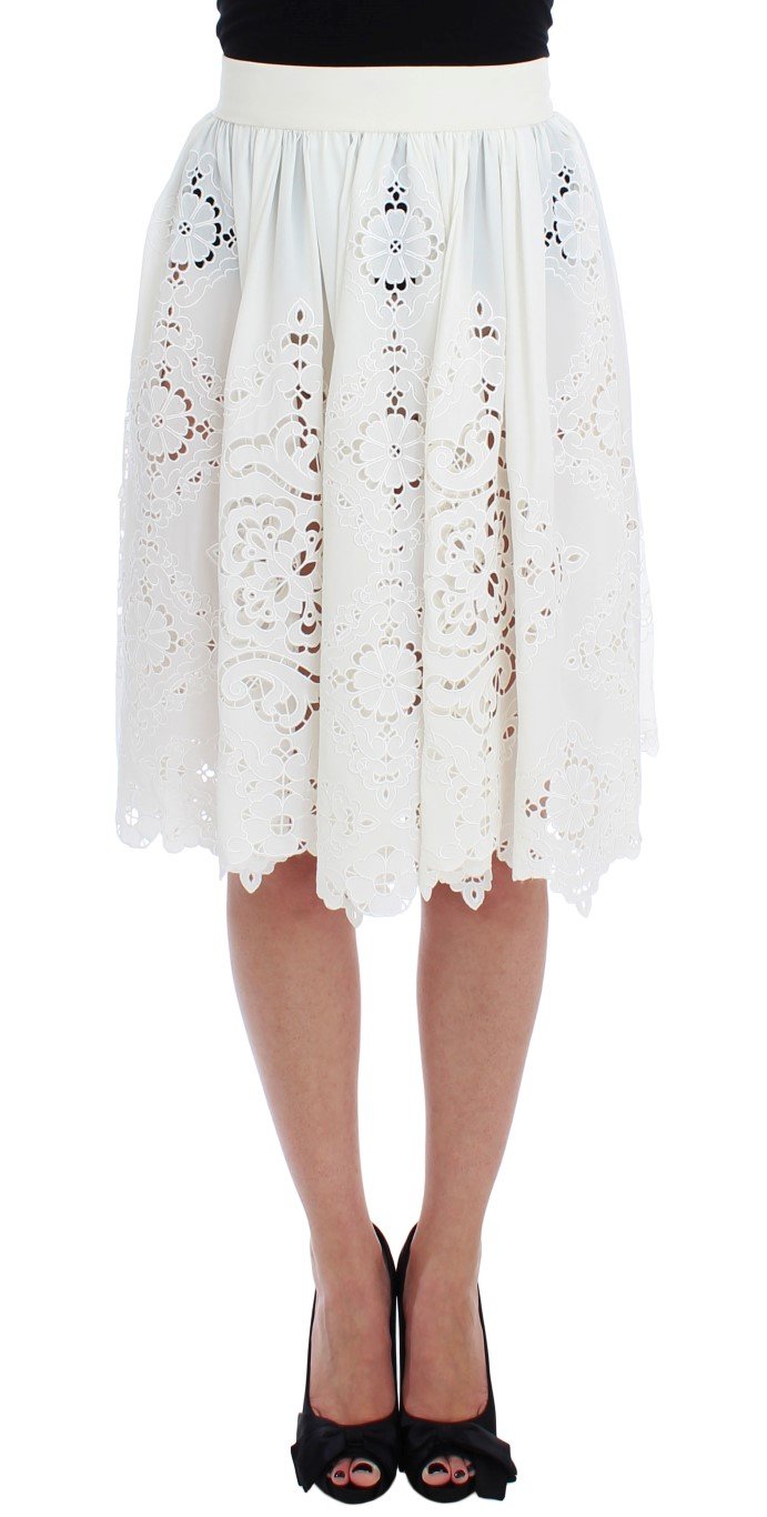 Dolce & Gabbana Women's Silk Floral Ricamo Knee Skirt White SIG17473 - IT40|S