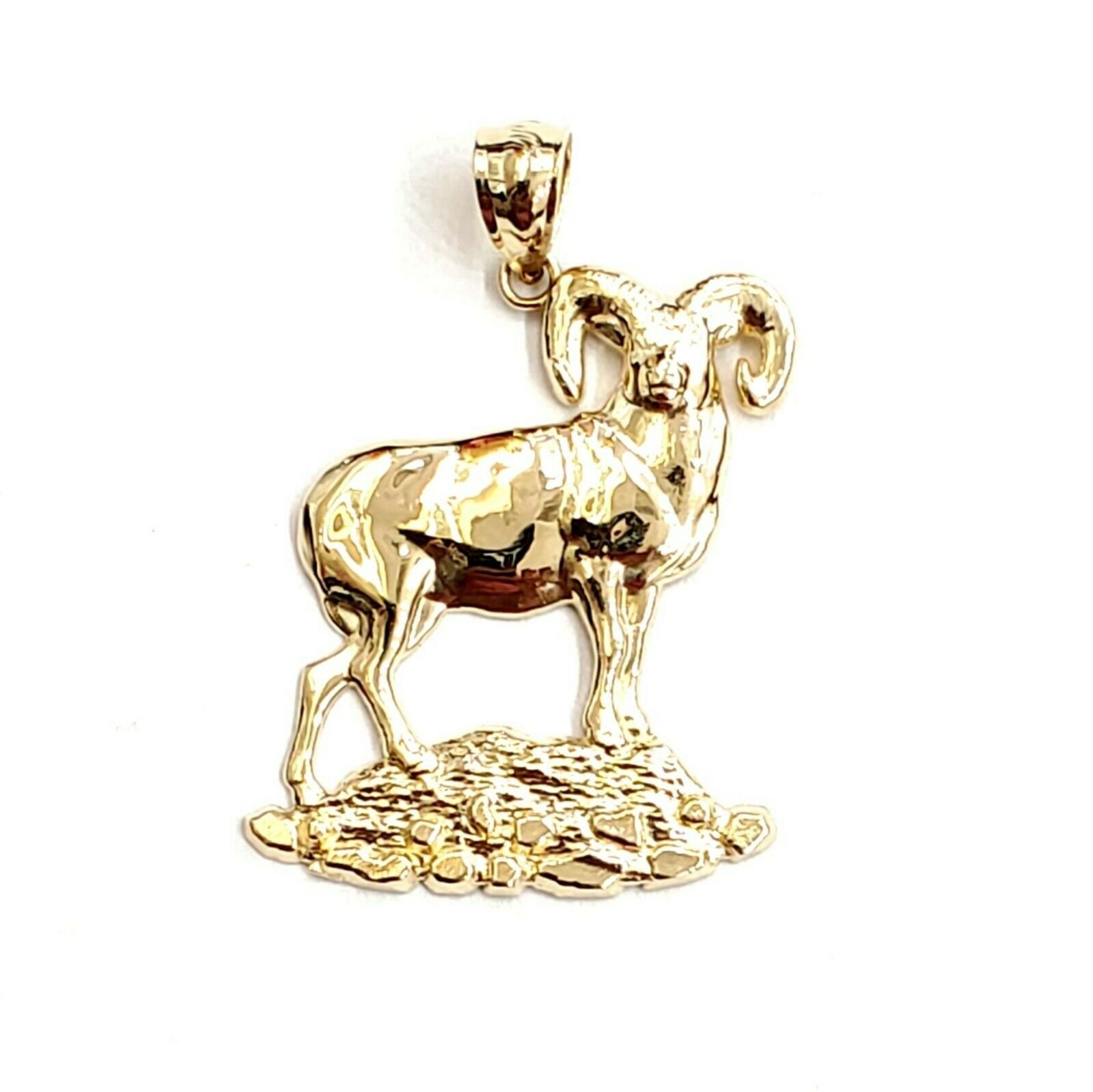 14K Yellow Solid Gold Ram Aries Zodiac Sign Charm Pendant Fine Gift Jewelry 2.6G