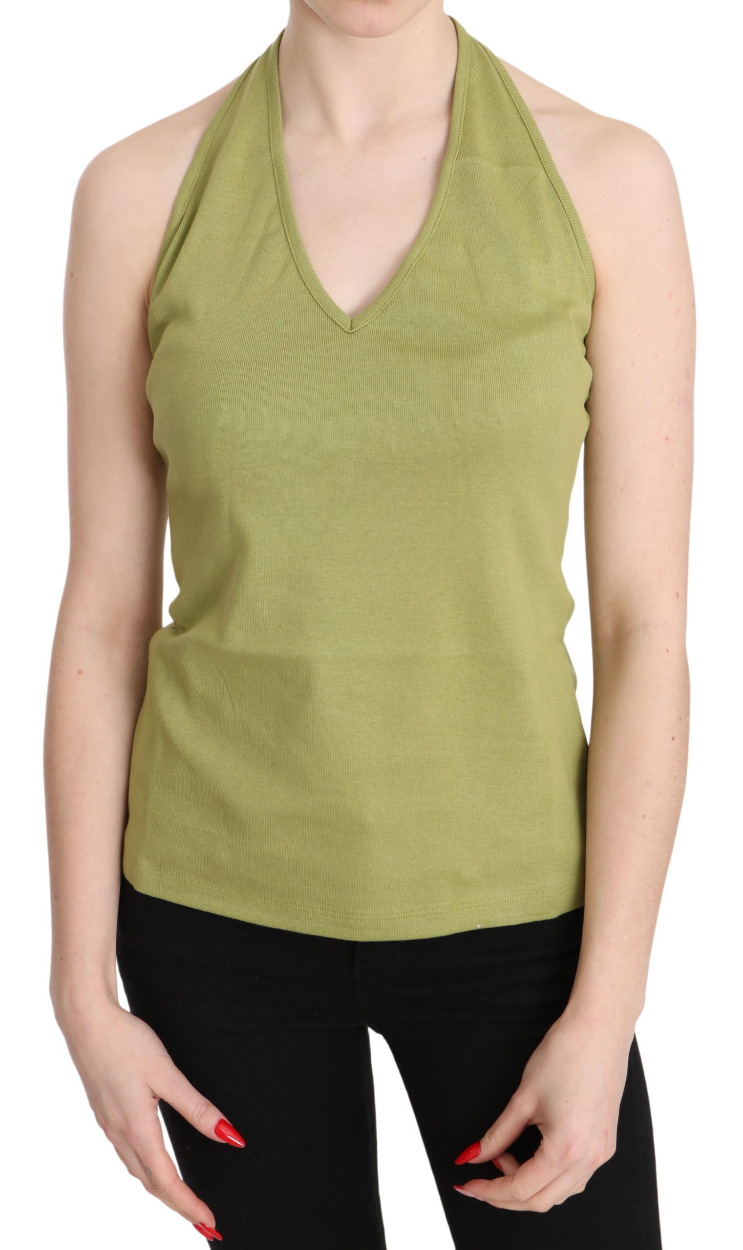 GF Ferre Women's Halter Cotton Sleeveless Casual Top Green TSH3415 - IT40|S