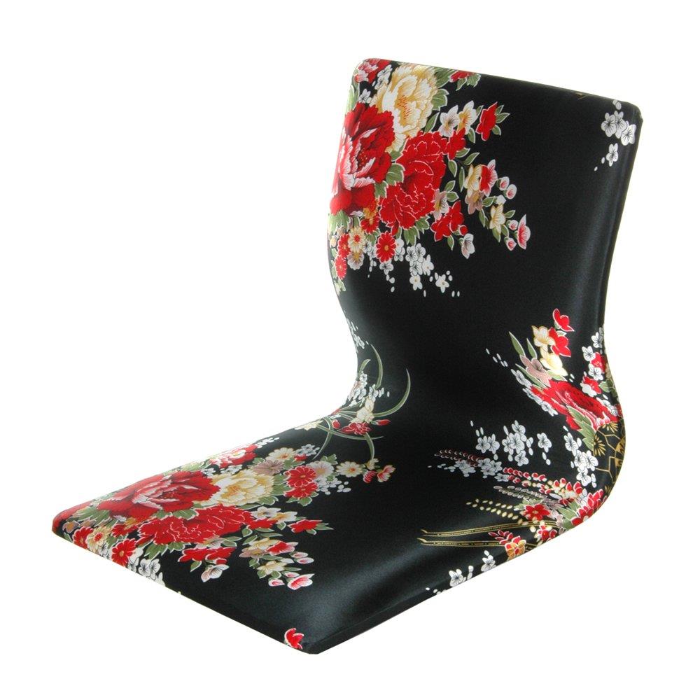 Oriental Furniture Tatami Meditation Asian Black/Red Blend Accent Chair | TM-CHAIR-FBLK
