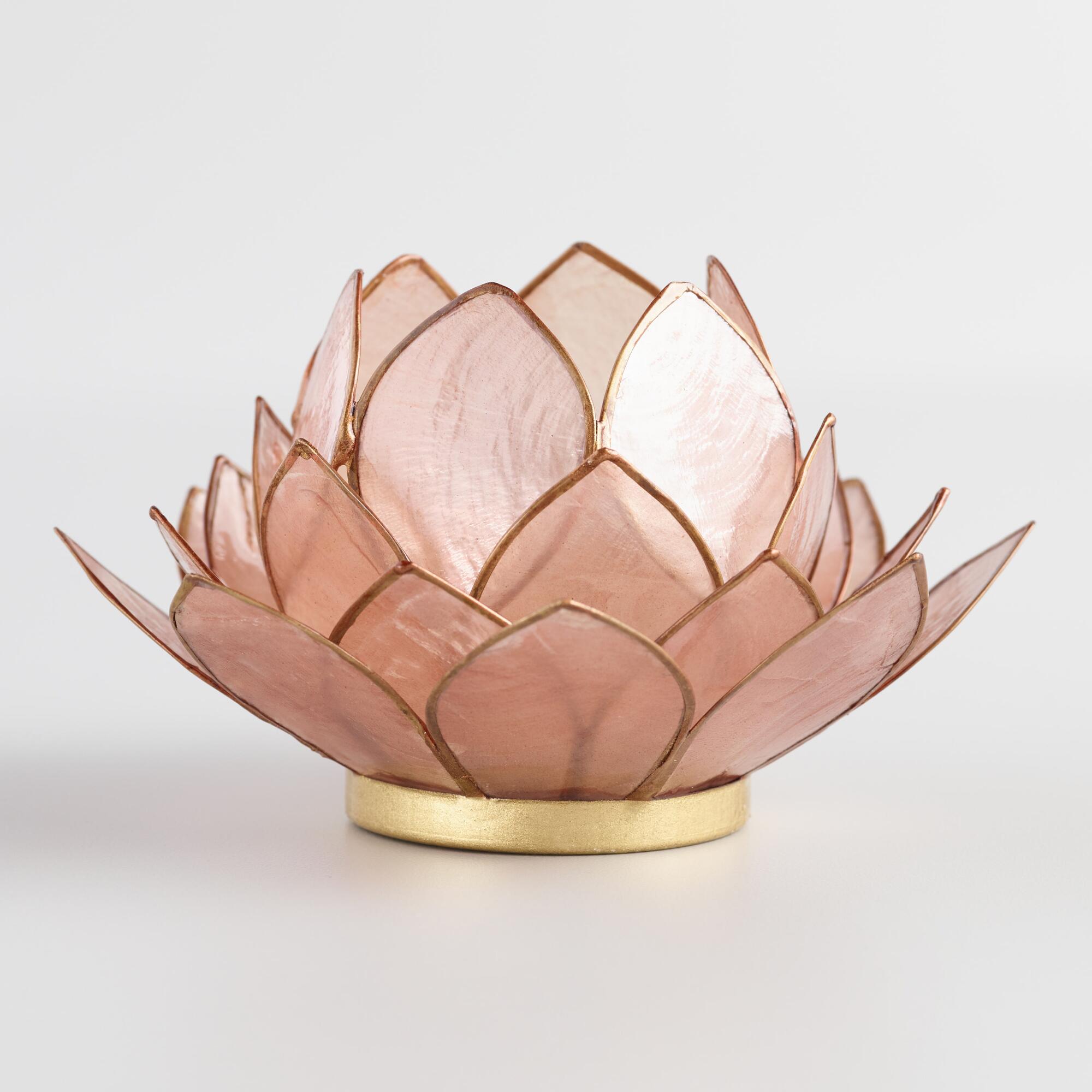 Blush Capiz Lotus Tealight Candle Holder: Pink - Capiz Shell by World Market