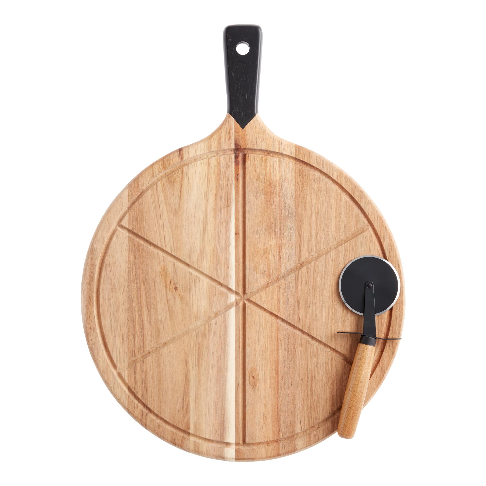 Acacia Wood Pizza Cutting Board and Pizza Cutter Set: Brown by World Market