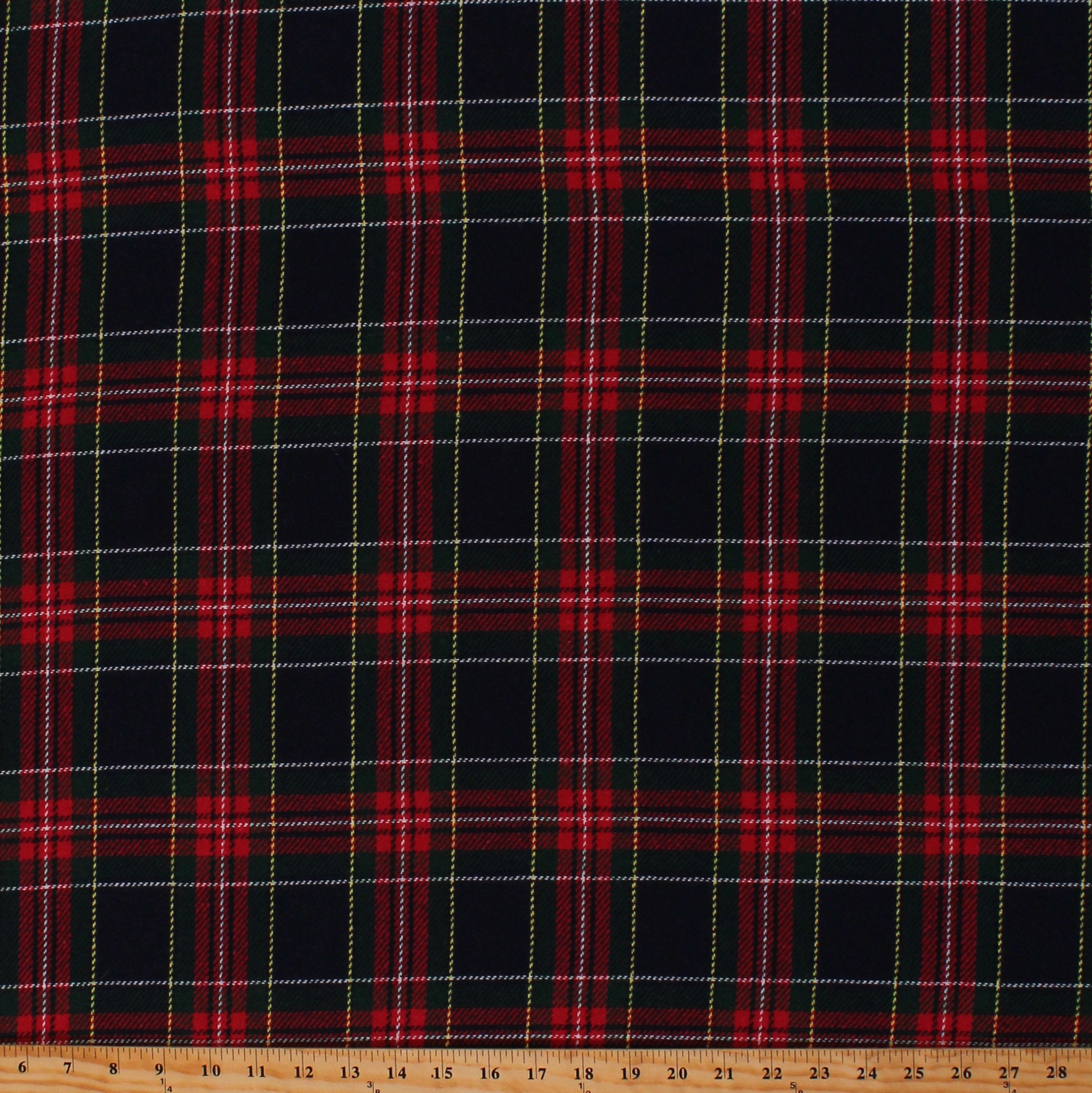 Wool Blend Tartan Plaid Christmas Holidays Navy Red Green Yellow 60 Wide Suiting Fabric By The Yard | 9367F-1E