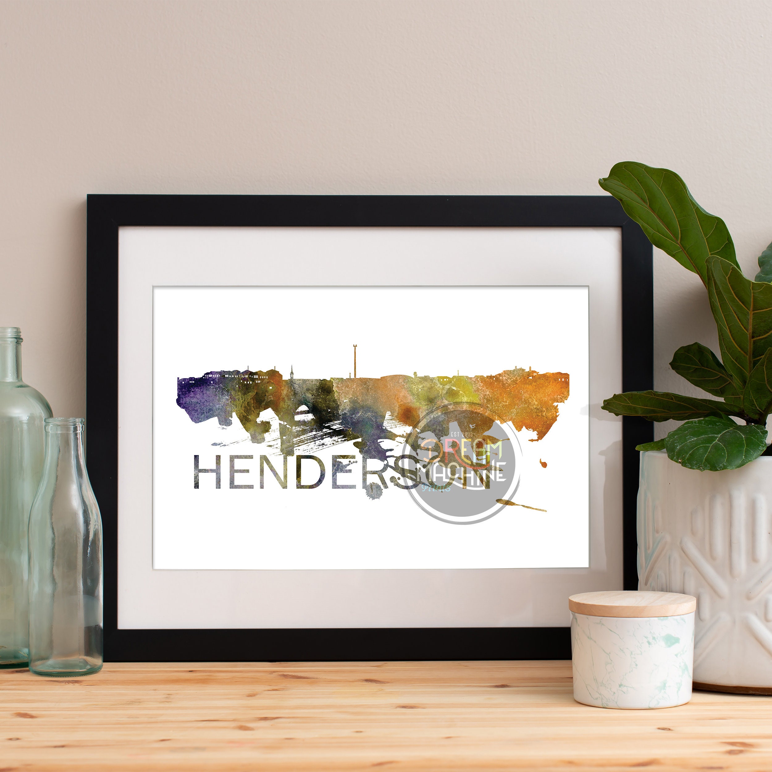Henderson Watercolor Skyline, Art, Poster, Print, Map