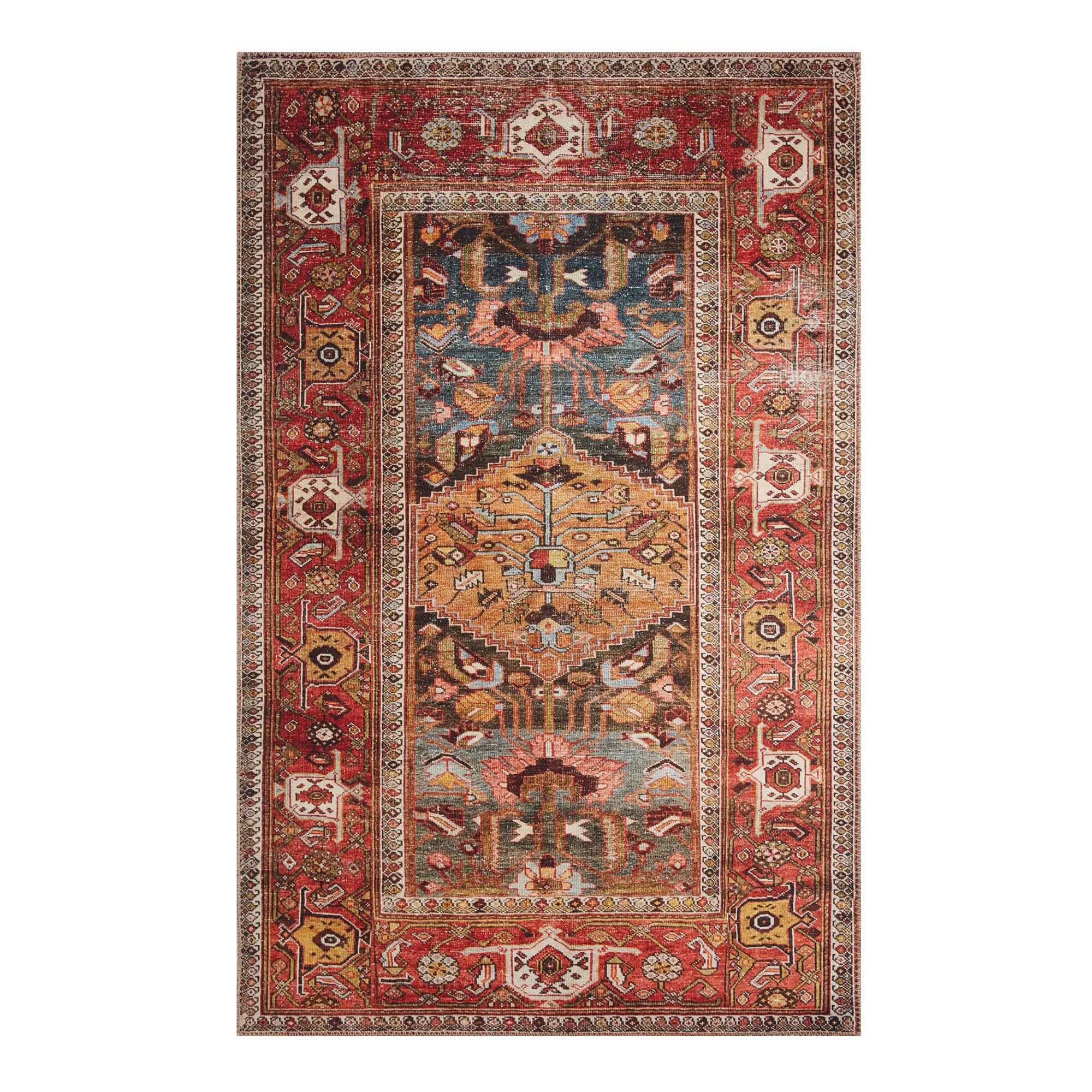 Rust and Gold Distressed Persian Style Hazel Area Rug - Polyester - Runner by World Market