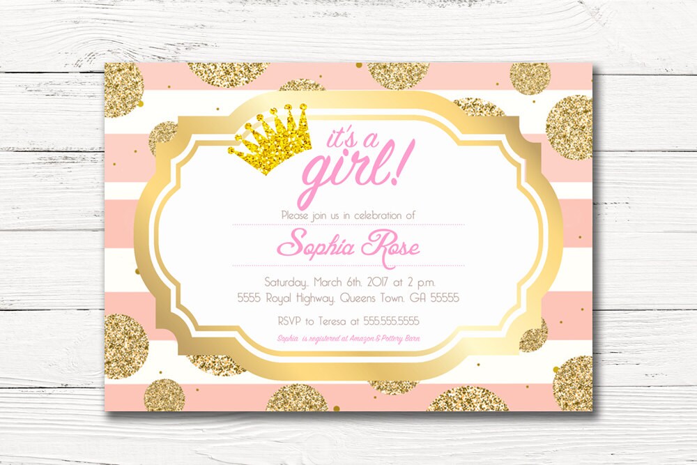 Pink Gold Royal Baby Shower Invitation, It's A Girl Invite, C004