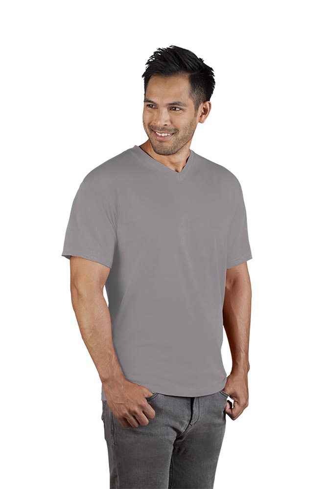 Premium V-Ausschnitt T-Shirt Herren Sale, Hellgrau, XXL