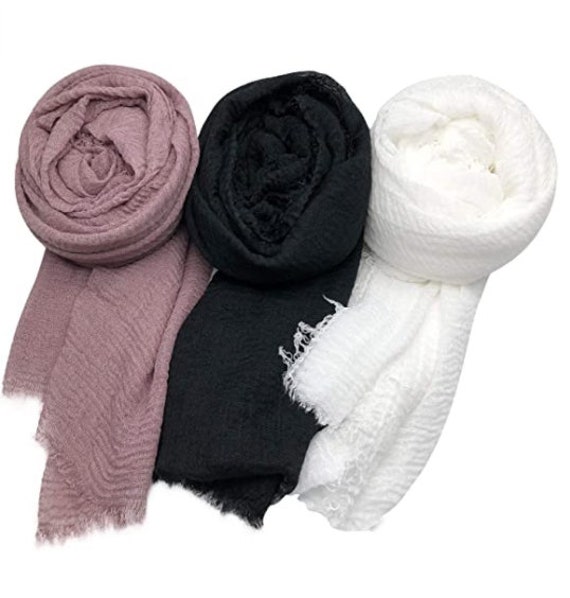 Cotton Blend Scarves/Hijab/Lightweight Wrap/Soft Head Scarves/Wedding Shawl/Raw Edge Large Scarf/3 For 12
