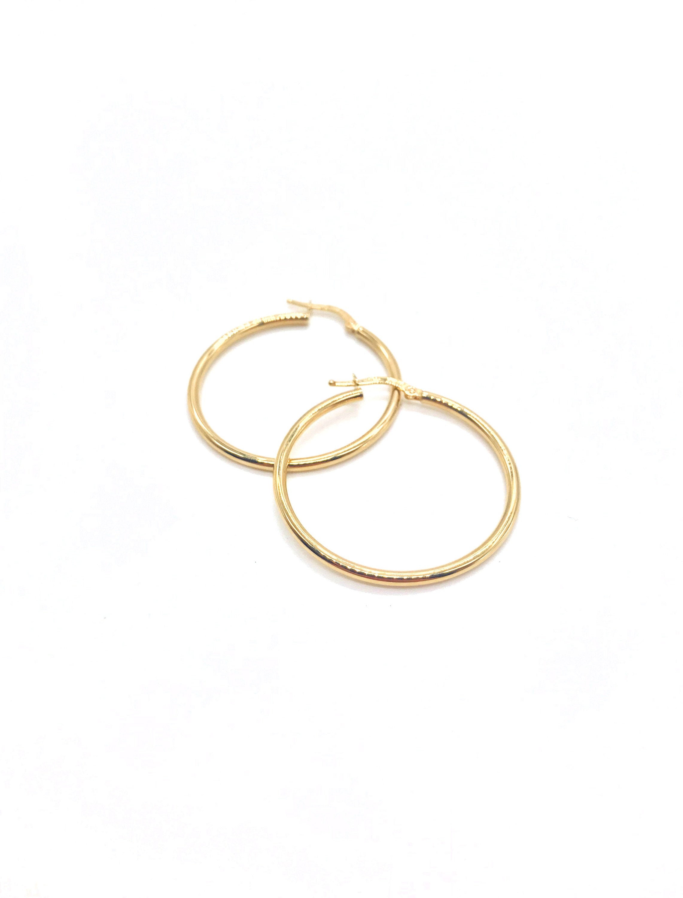 18K Yellow Gold Modern Hoop Earrings Hoops Polished Minimalist Classic Thin Gift For Her Made in Italy