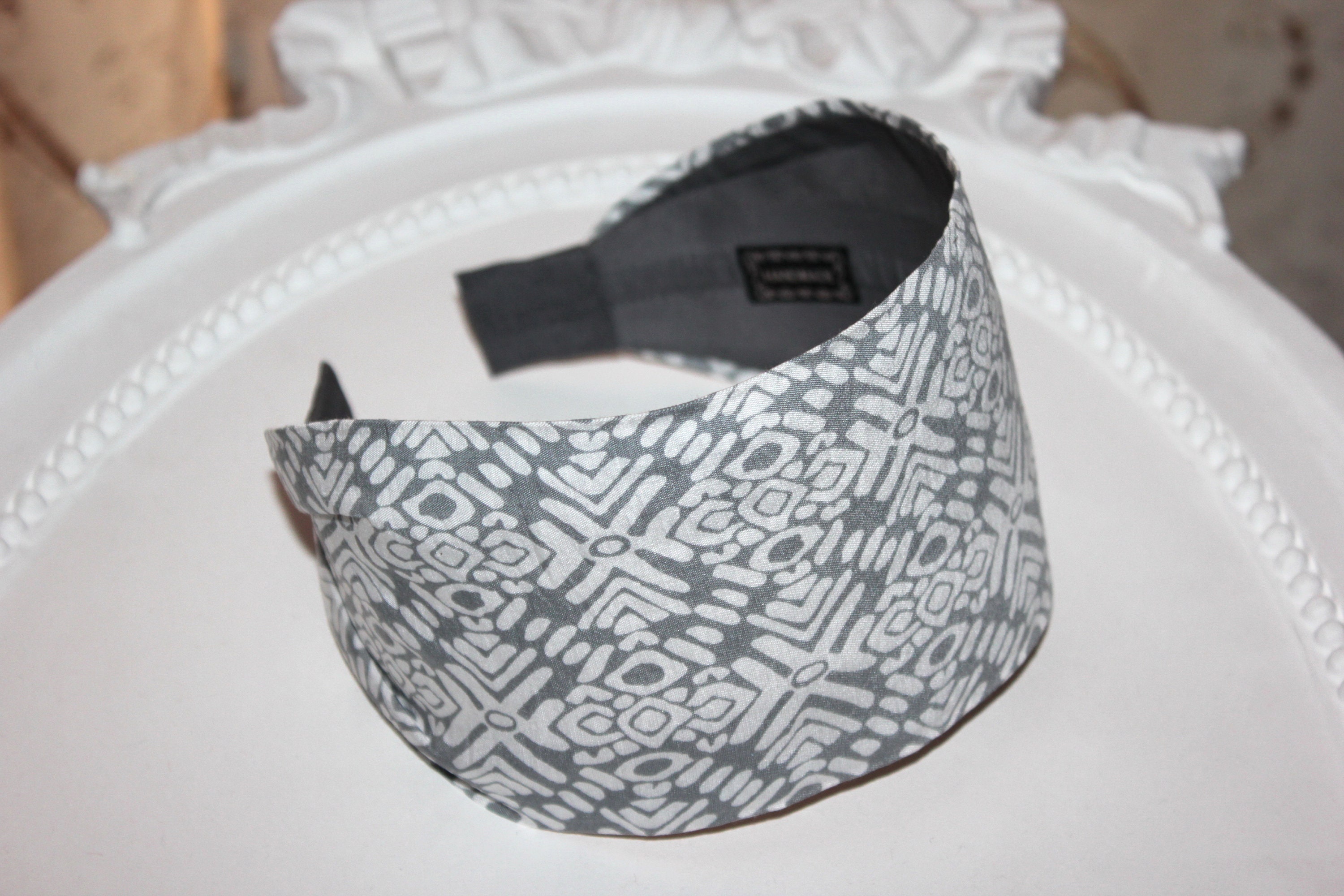 Wide Headband Gray & White Cotton Blend For Women Retro Head Scarf Bandana Hairband