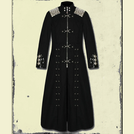 Buy Mens Black Gothic Studded Shoulder Armor Trench Coat, Mens