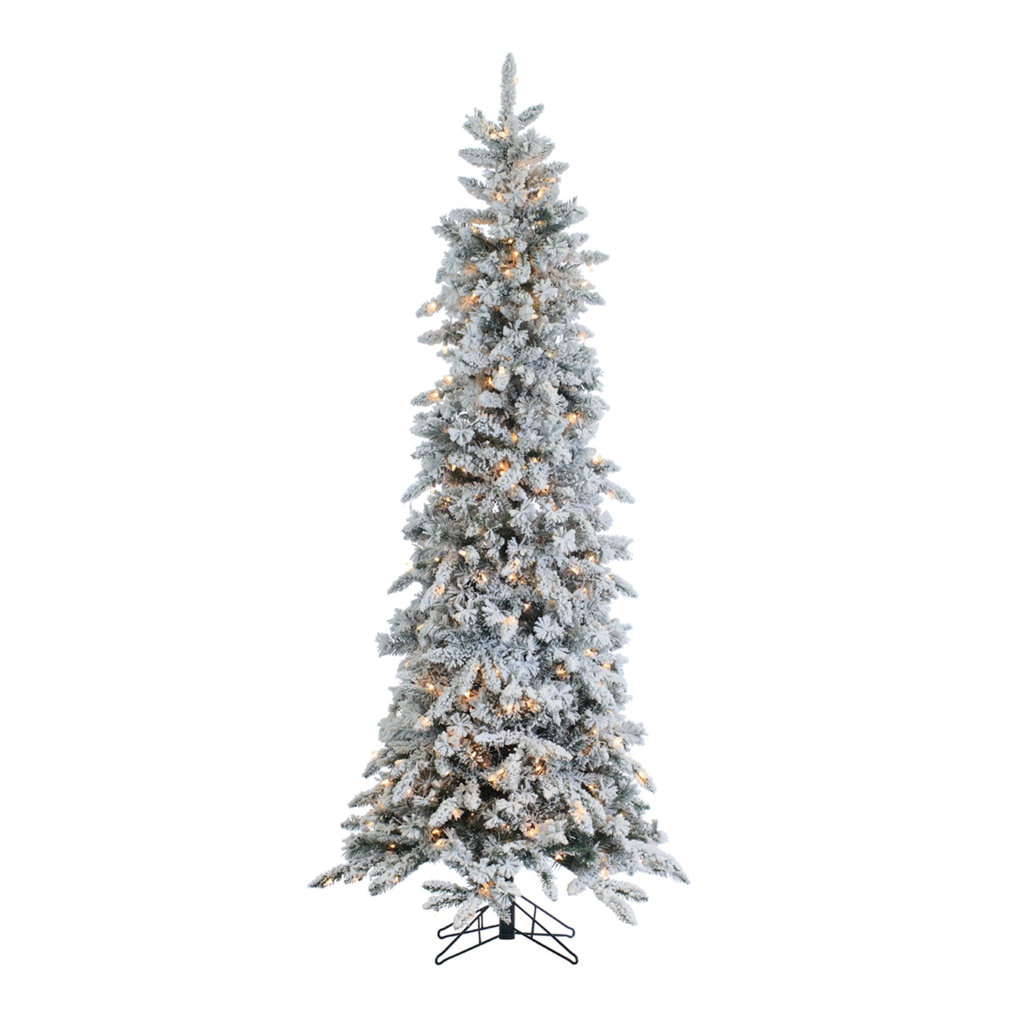 Narrow Pre Lit Flocked Artificial Pencil Pine Tree: White by World Market