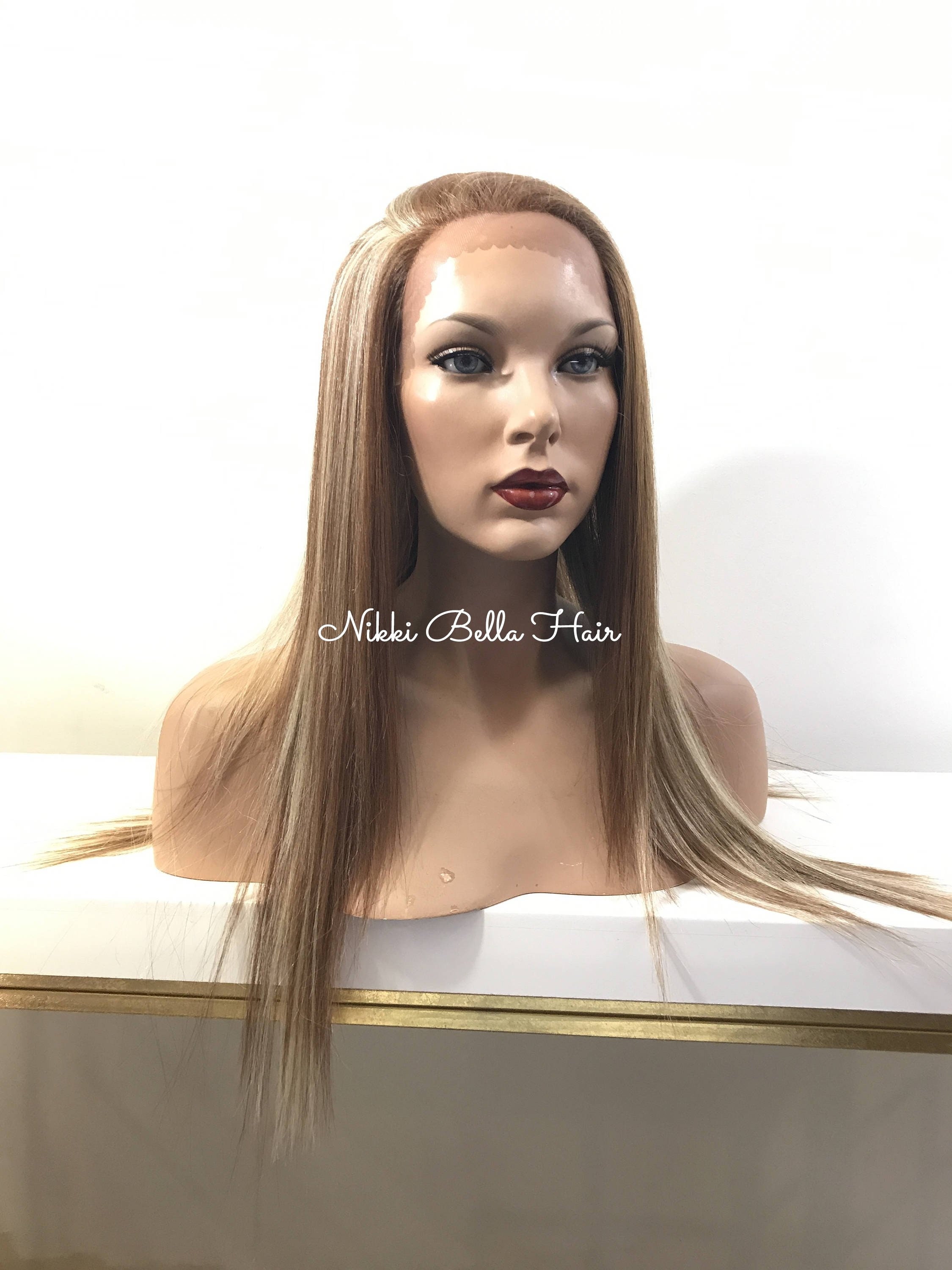 Frost Straight Human Hair Blend Multi Parting Blond Hi Lights Wig 22'