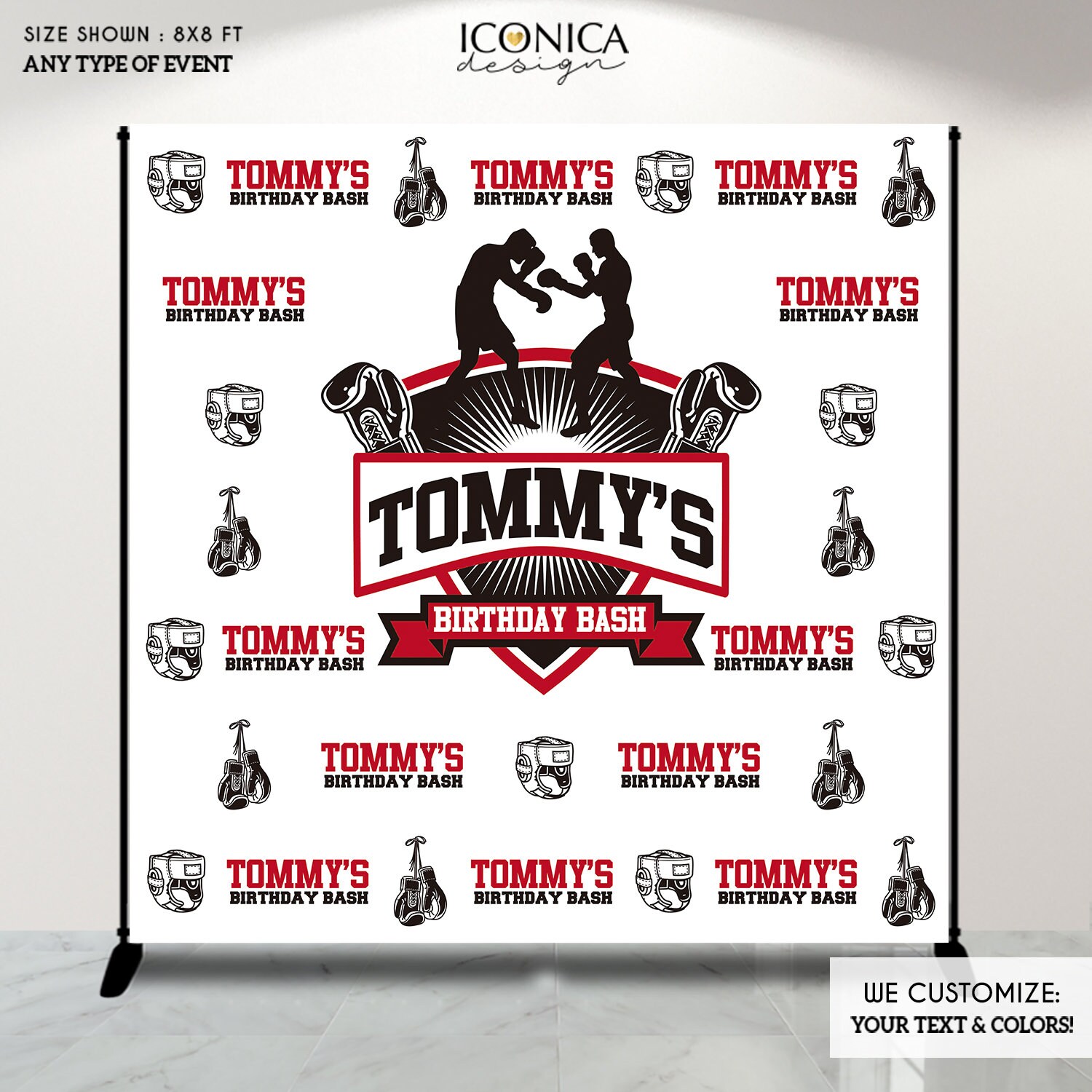 Boxing Photo Booth Backdrop, Custom Step & Repeat Birthday Bash Banner, Sports Party - Printed Or Digital File Bbd0084