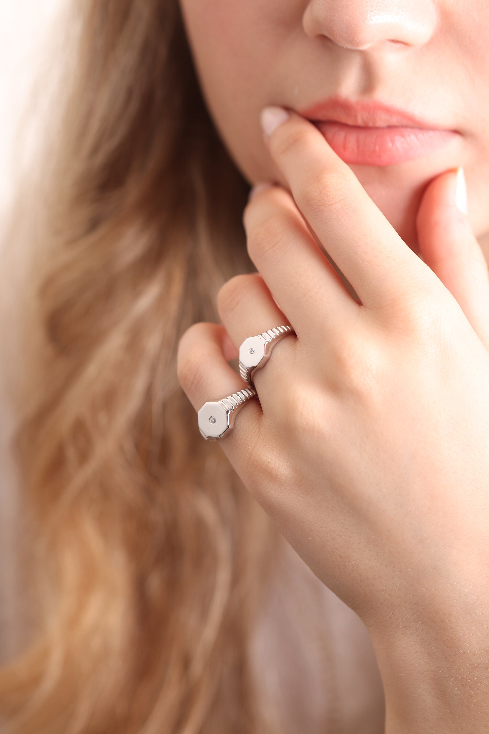 14K & 18K Gold Signet Diamond Ring/Handmade Available in Gold, Rose White