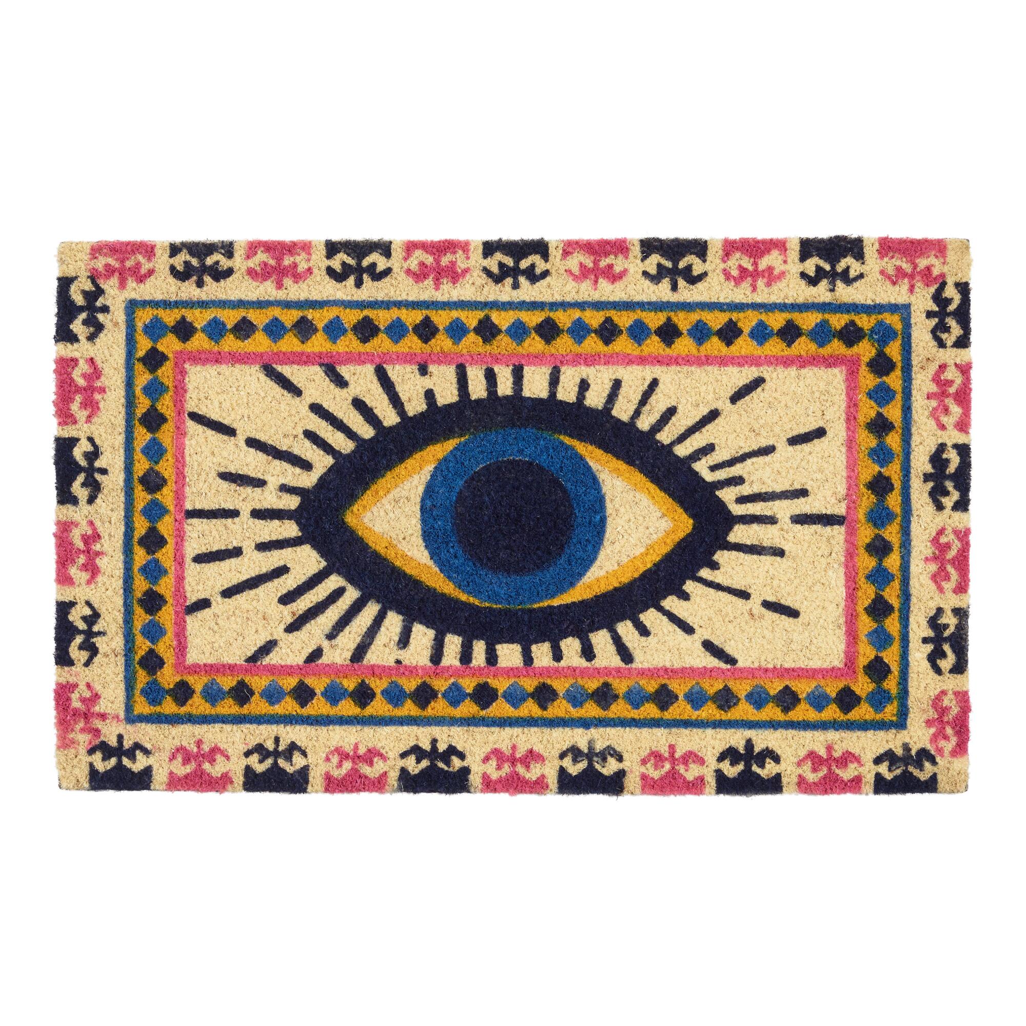 Yellow and Blue Evil Eye Coir Doormat: Multi by World Market