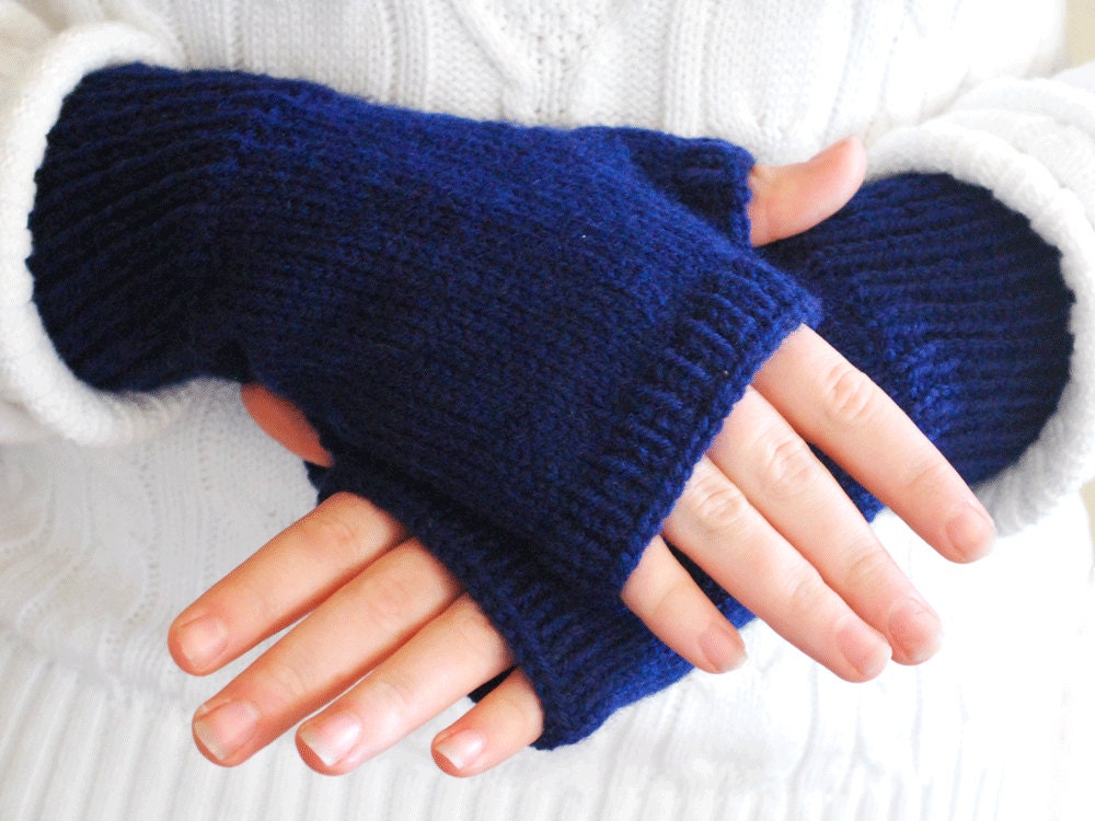 Dark Navy Wool Blend Fingerless Gloves
