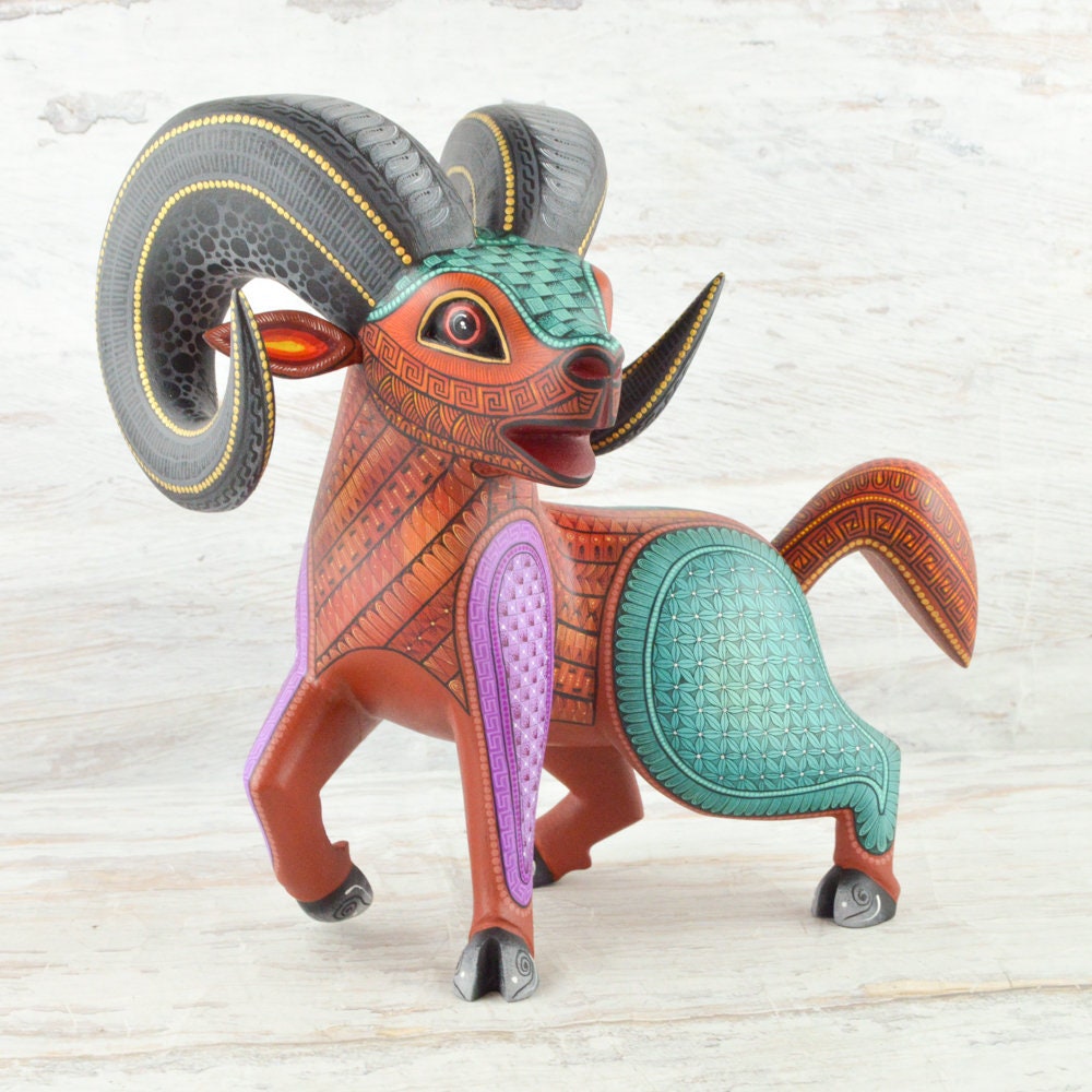 Magia Mexica A2307 Ram Alebrije Oaxacan Wood Carving Painting Handcrafted Folk Art Mexican Craft