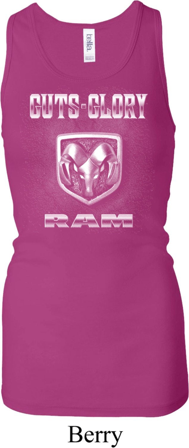 Guts Glory Ram Logo Ladies Dodge Longer Length Racerback Tank Top 20414D2-8770