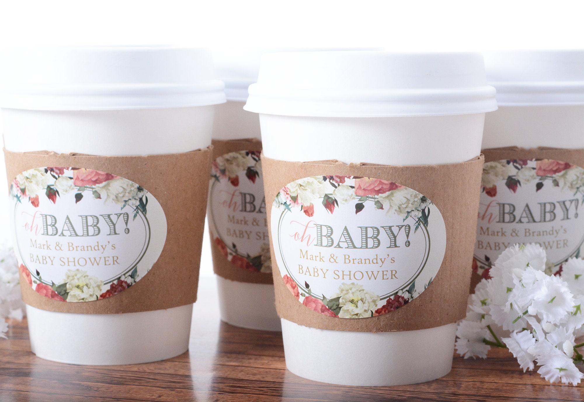Baby Shower Cups - Garden Coffee Beverage Hot Cocoa Cup Sets Gender Reveal & Labels #bscf-65