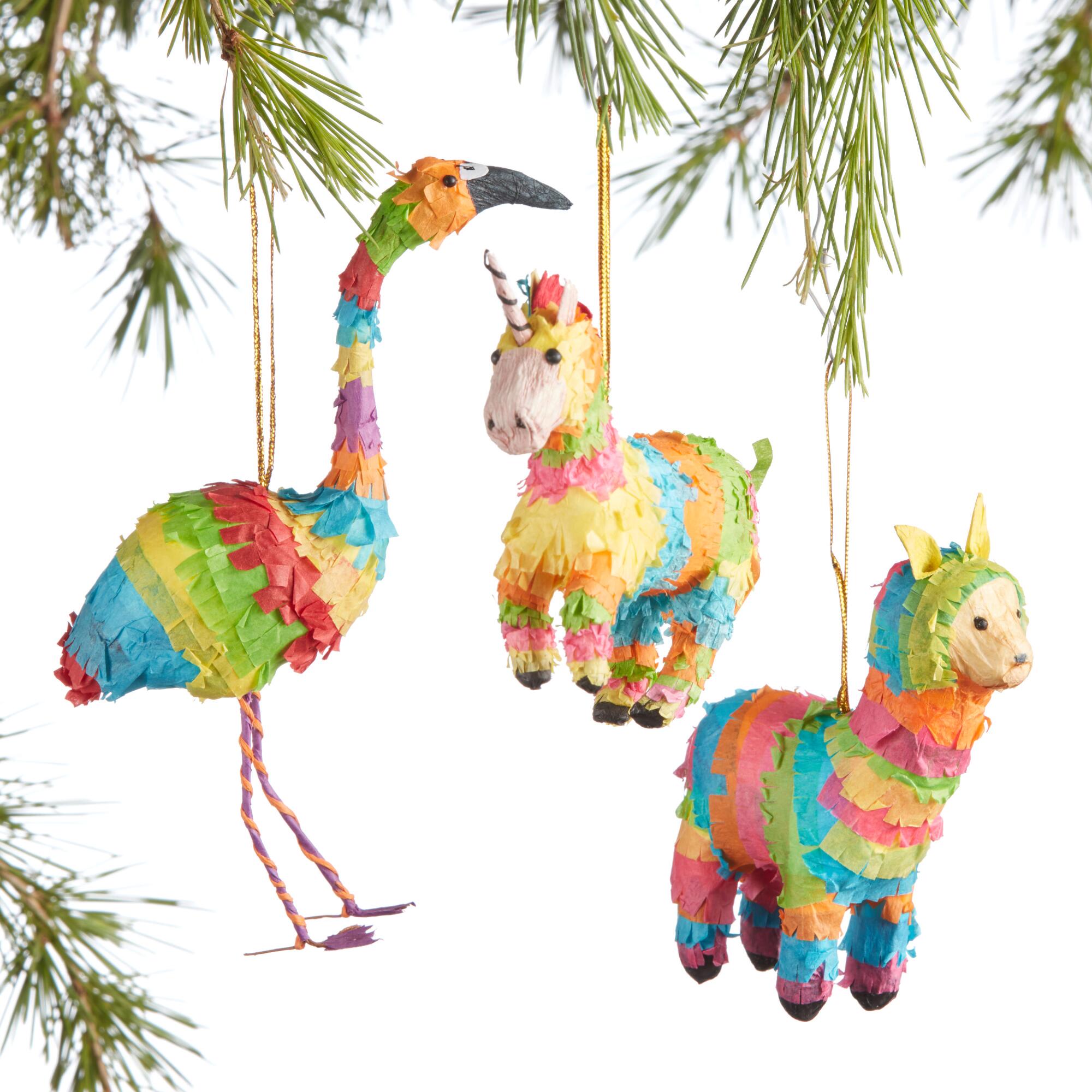 Rainbow Paper Animal Pinata Ornaments Set of 3: Multi by World Market