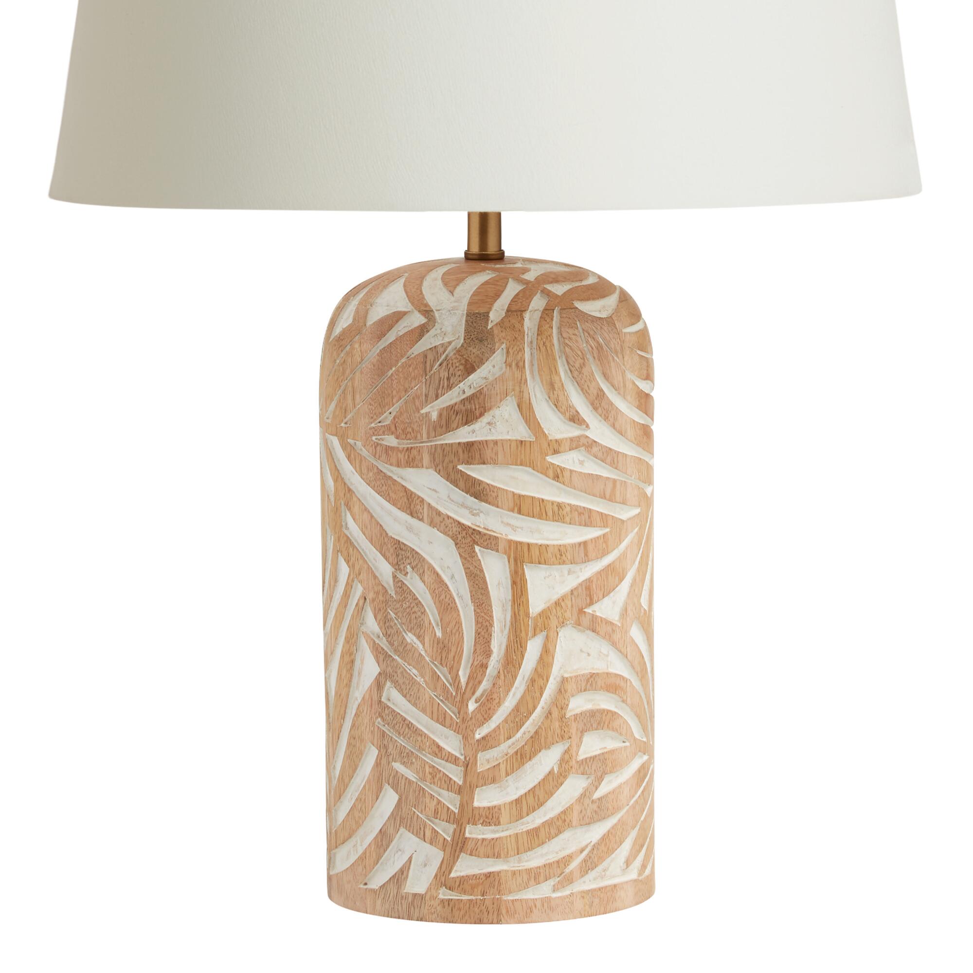 Natural Carved Wood Leaf Sura Table Lamp Base: White - Medium by World Market