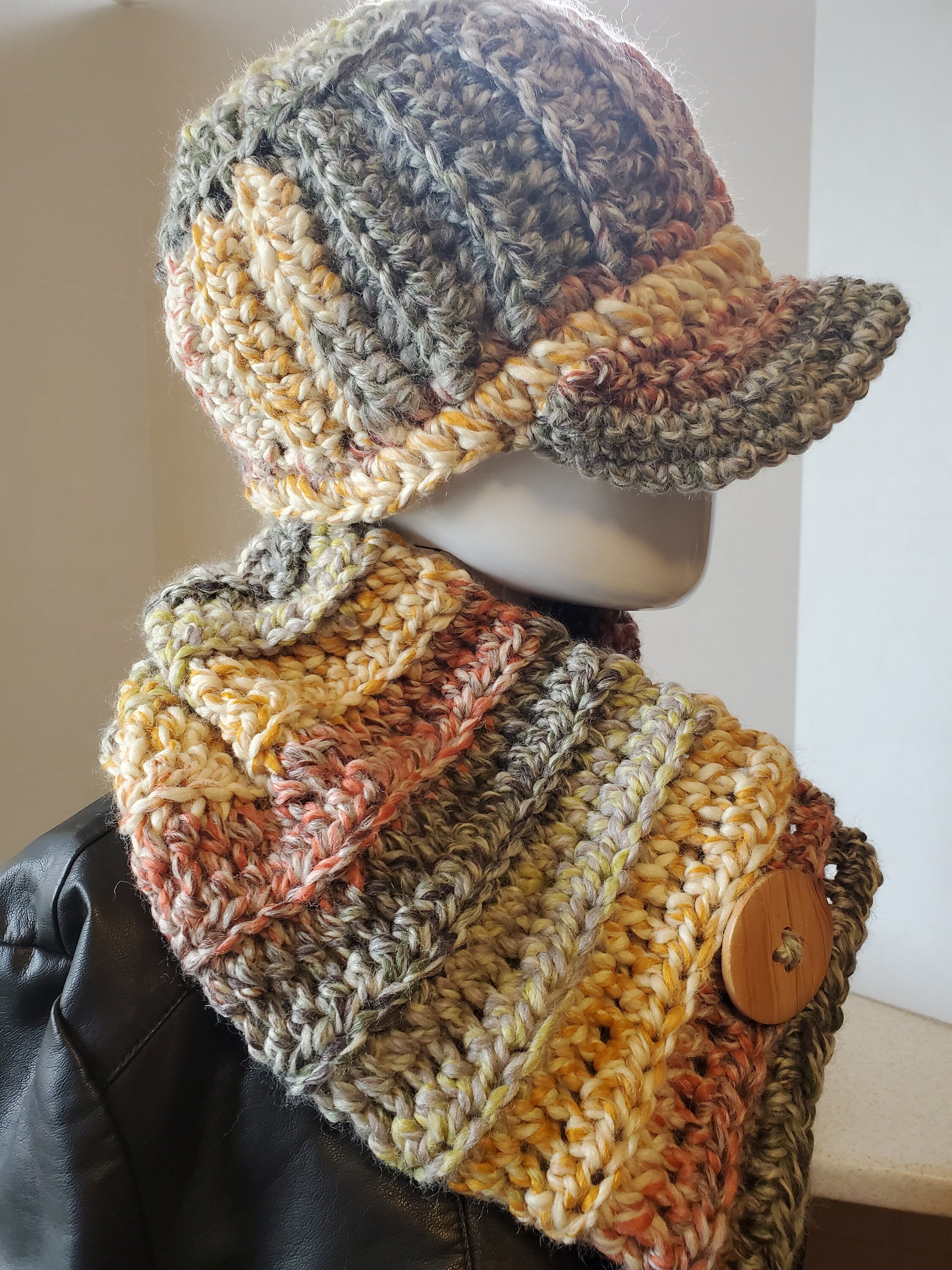 Hat & Scarf Set - Autumn Blend Cowl Crocheted Scarf- Cowl- Multiscarf Custom Colors Available
