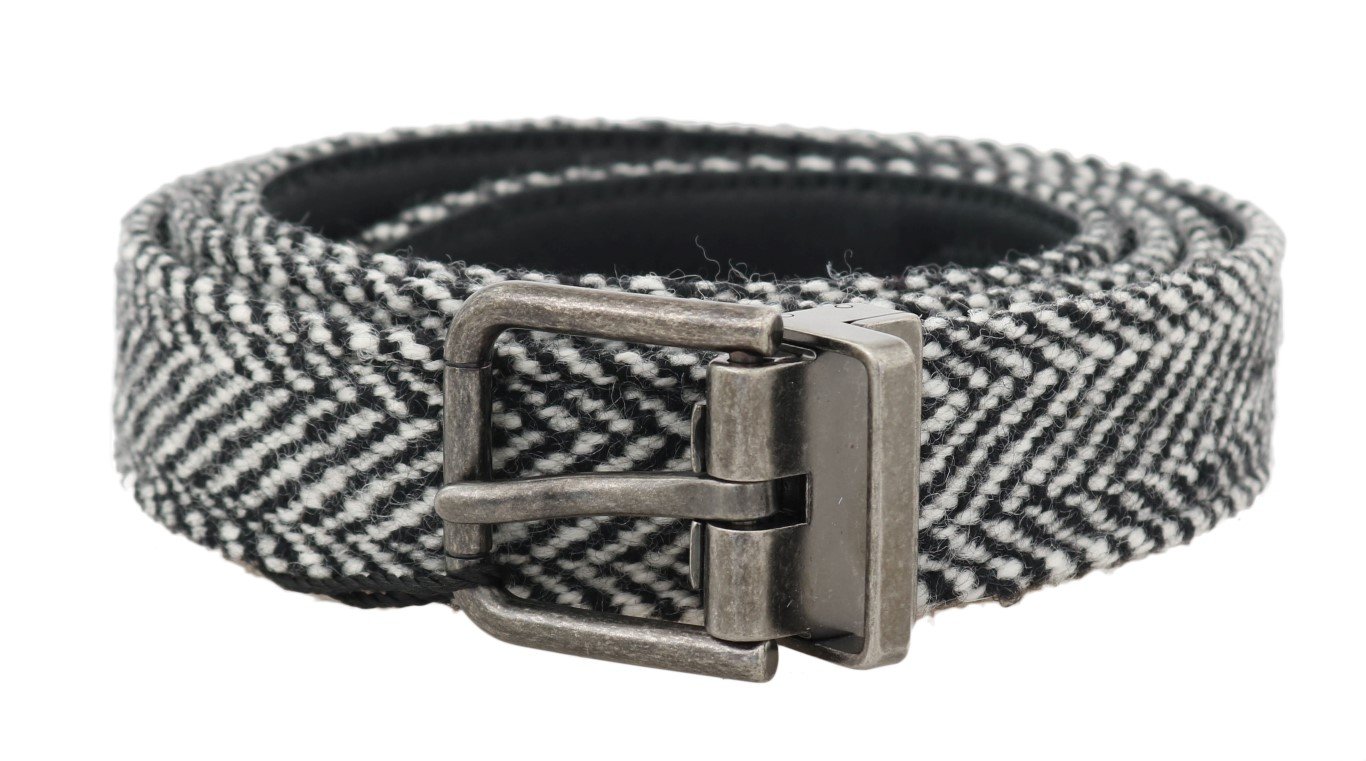 Dolce & Gabbana Men's Chevron Wool Leather Belt Black/White BEL50003 - 100 cm / 40 Inches
