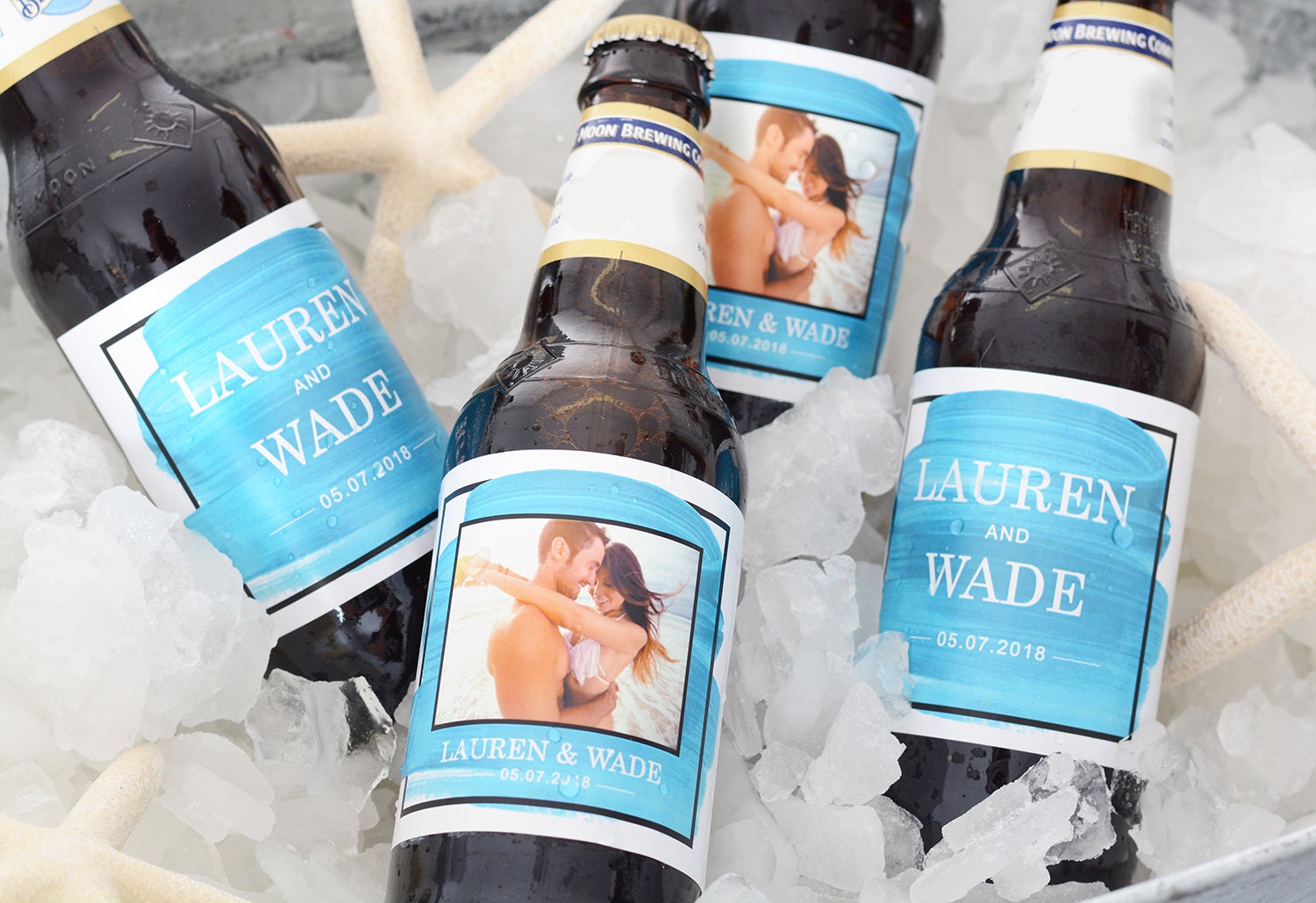 Beach Wedding Beer Labels, Tropical Bottle Waterproof Stickers #wdibw-291