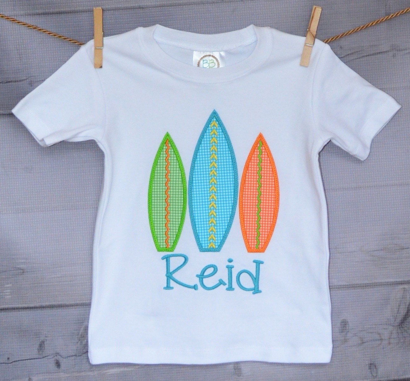 Personalized Surf Boards Applique Shirt Or Bodysuit Boy Girl