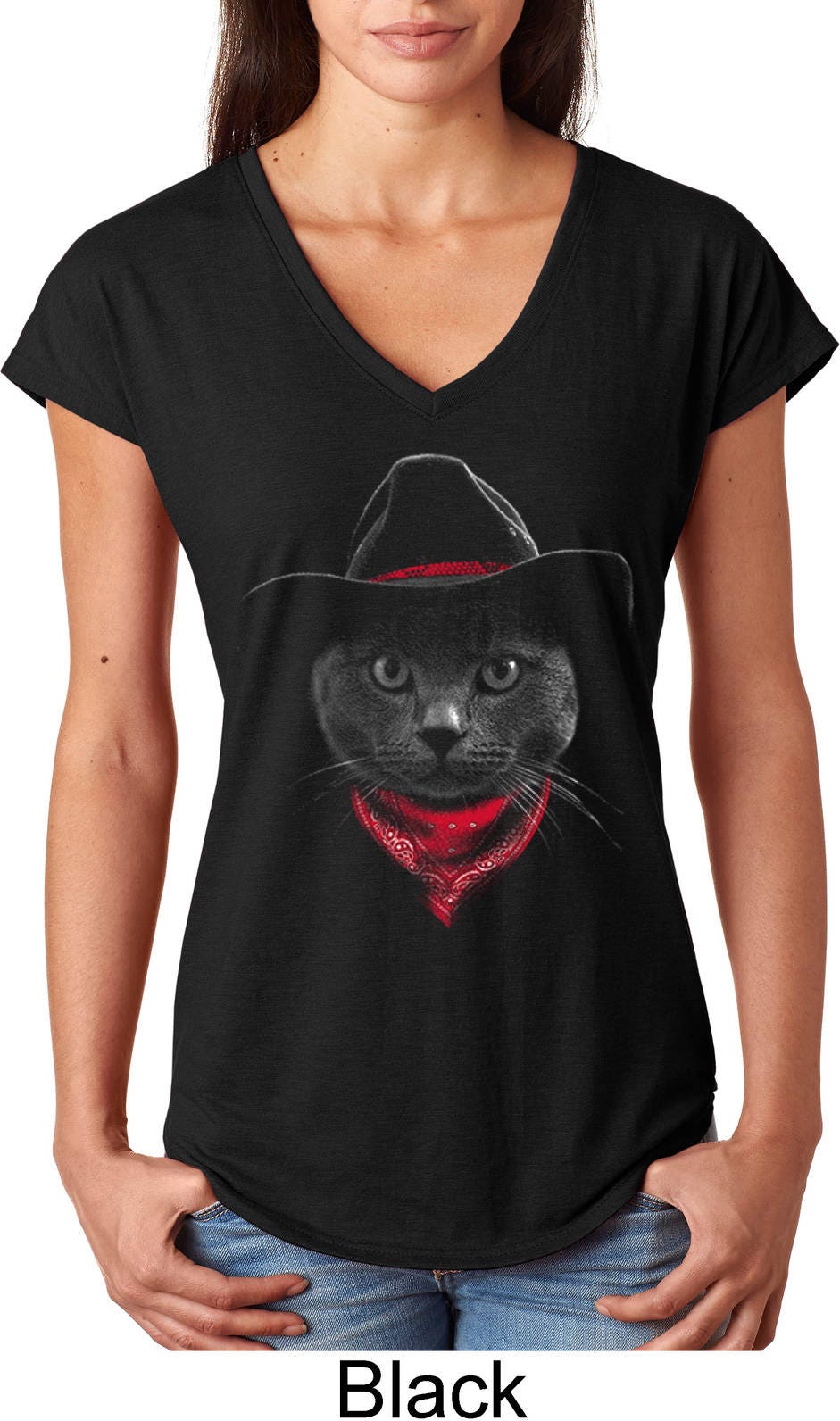 Ladies Cowboy Cat Tri-Blend V-Neck Shirt 21558E2-6750Vl