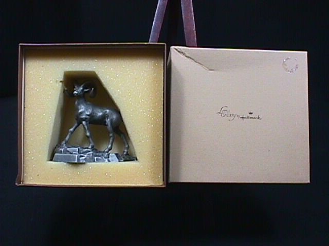 A Vintage Hallmark Pewter Little Gallery Big Horn Ram Titled Reach For The Summit in It's Original Box & Real Nice