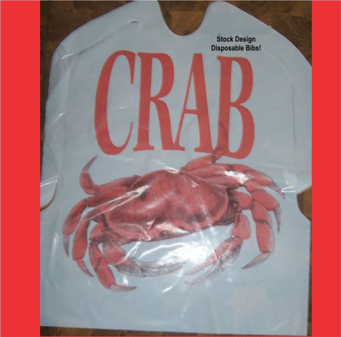 Plastic Bibs, Crab Design Poly Party Bibs, Perfect For Crab Feeds & Seafood Dinners, Stock Design Adult Disposable Minimum 10 Bibs