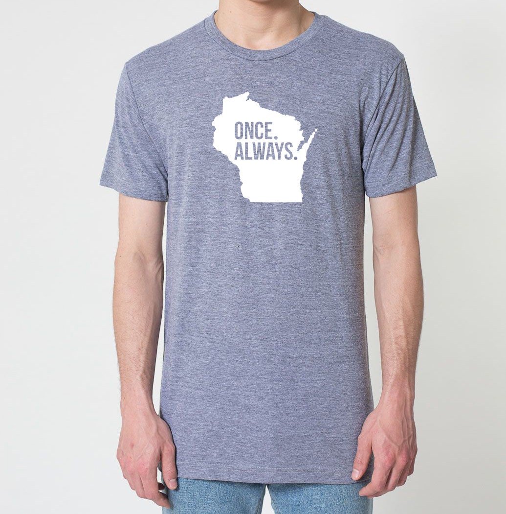 Wisconsin Wi Once. Always. Tri Blend Track T-Shirt - Unisex Tee Shirts Size Xs S M L Xl Xxl