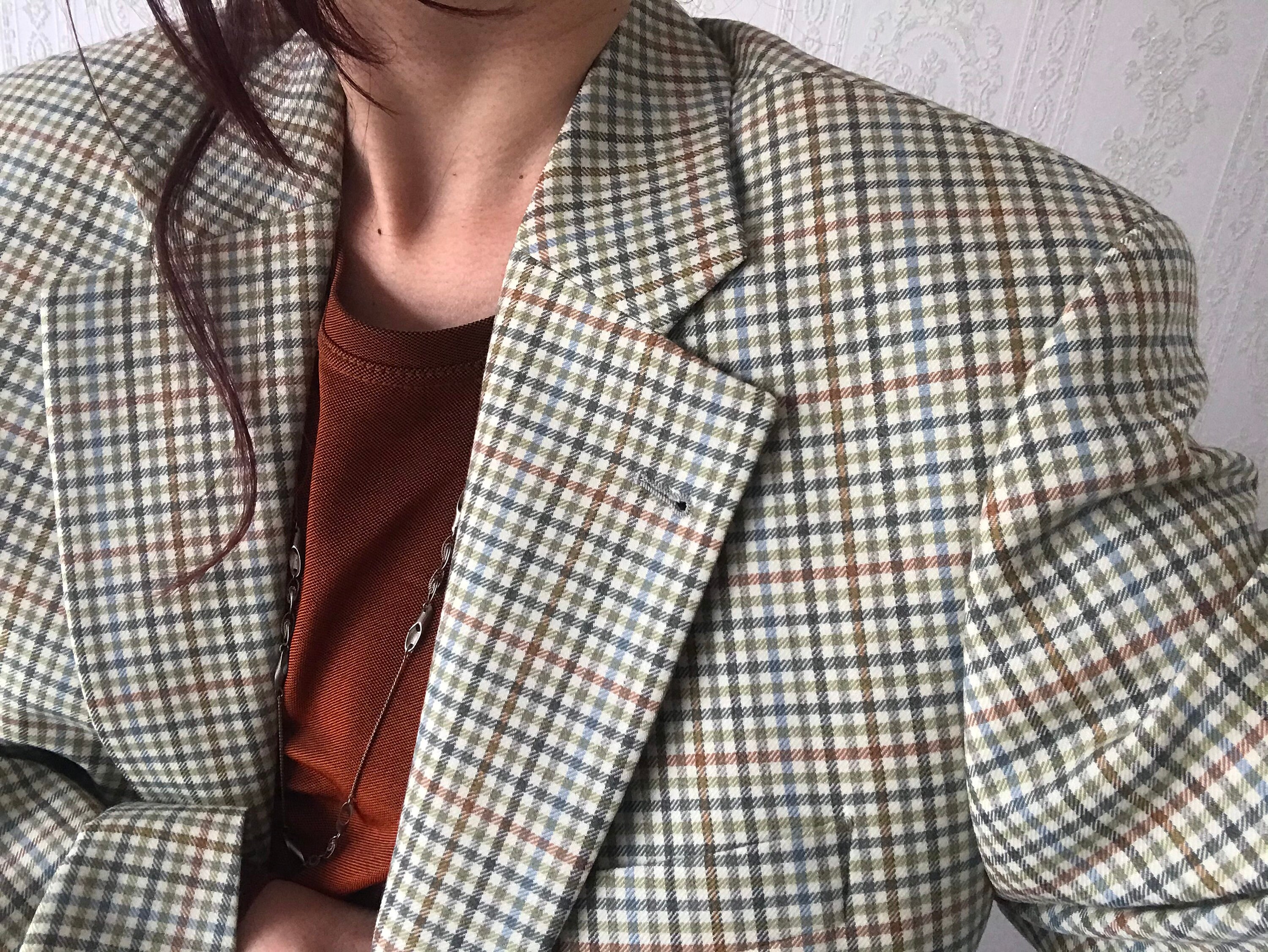 Vintage Unisex Wool Blend Plaid Blazer/ Jacket/ Top/ Tall S - L