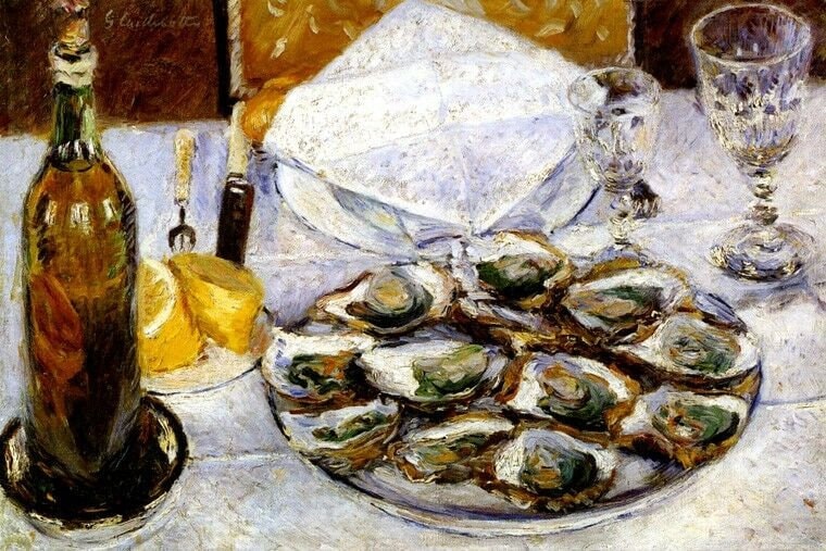 still Life With Oysters Seafood Lemon French 1880 Painting By Caillebotte Repro