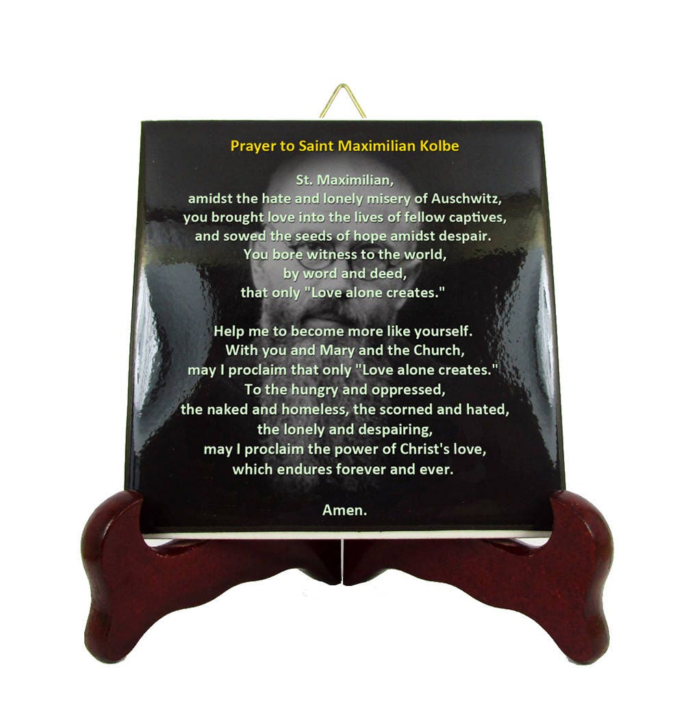 Saint Maximilian Kolbe - Prayer To St Ceramic Tile Handmade in Italy Catholic Prayer Prayers