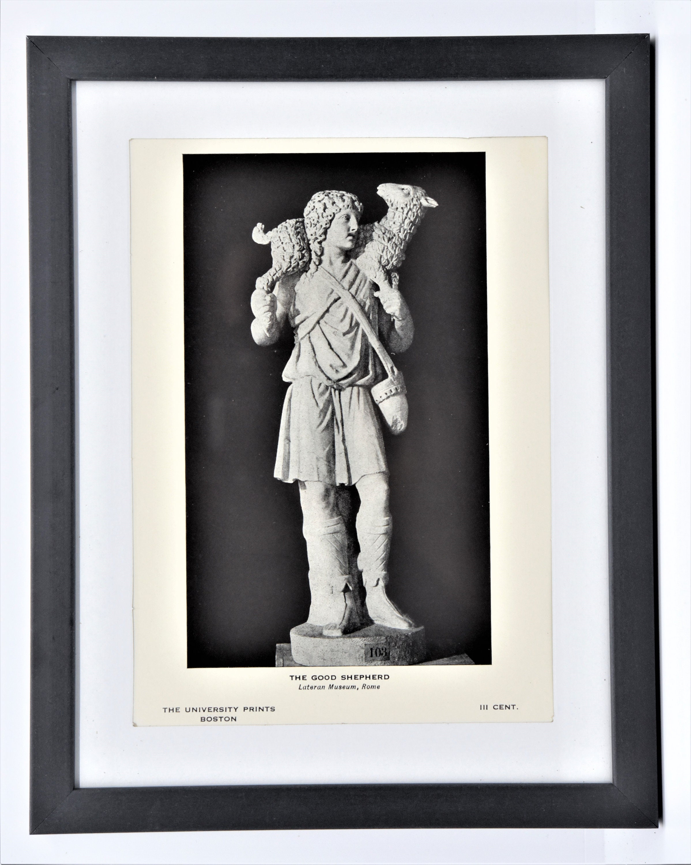 The Good Shepherd - Vintage 7x5 Framed Classic Religious Sculpture Print Perfect Gift For Art Lovers & Students"
