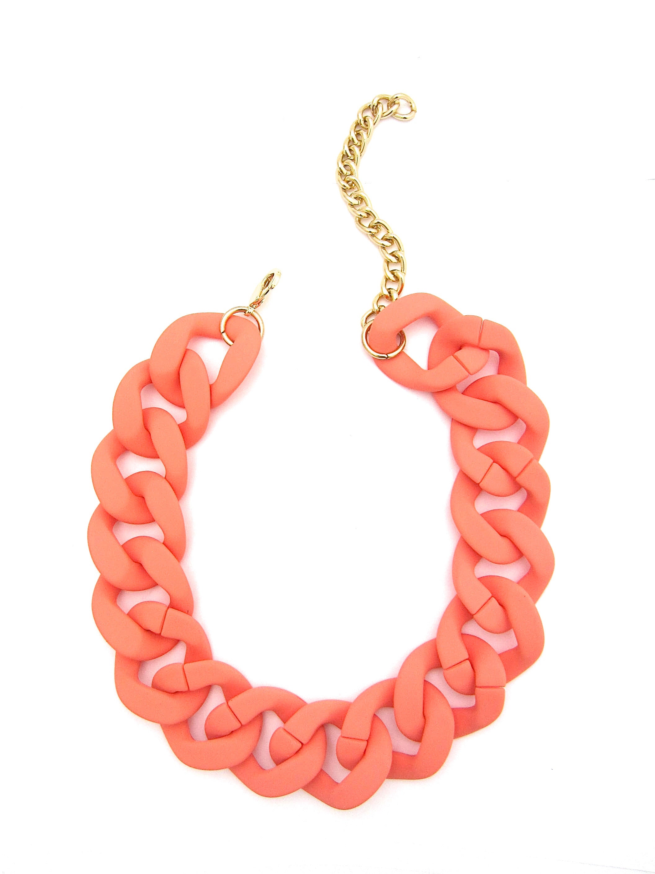 Chunky Coral Necklace, Peach Orange Statement Chain, Large Matte Link Customized Jewelry, Acrylic Resin Chain