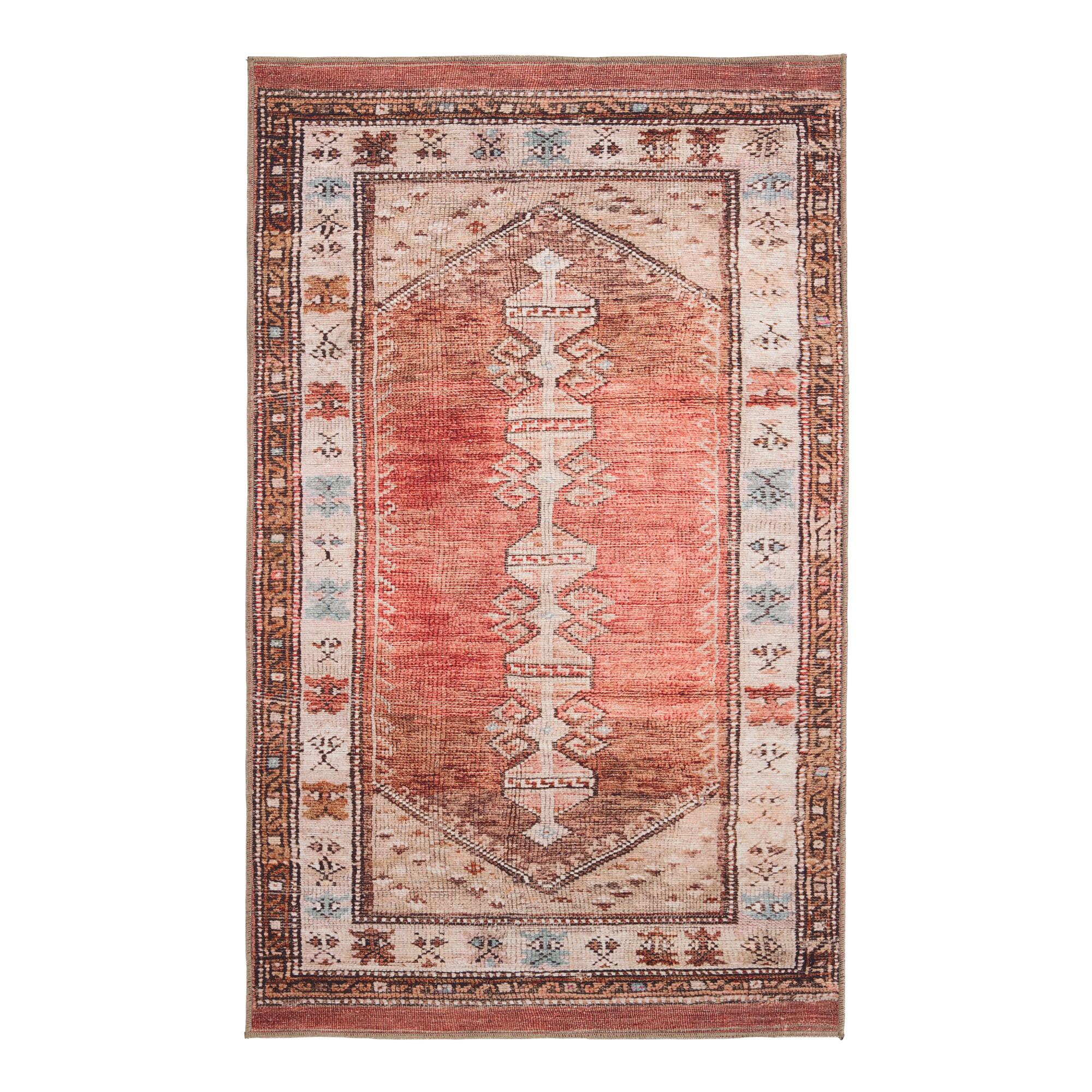 Terracotta and Beige Persian Style Izmir Area Rug: Red - Polyester - Runner by World Market