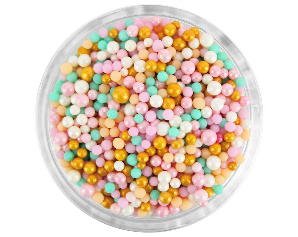 Bubbly Brunch Non-Pareils Blend - Fun Blend Of Pink, Peach, Mint Green, Pearly White & Gold Sprinkles For Cakes, Cookies Cupcakes