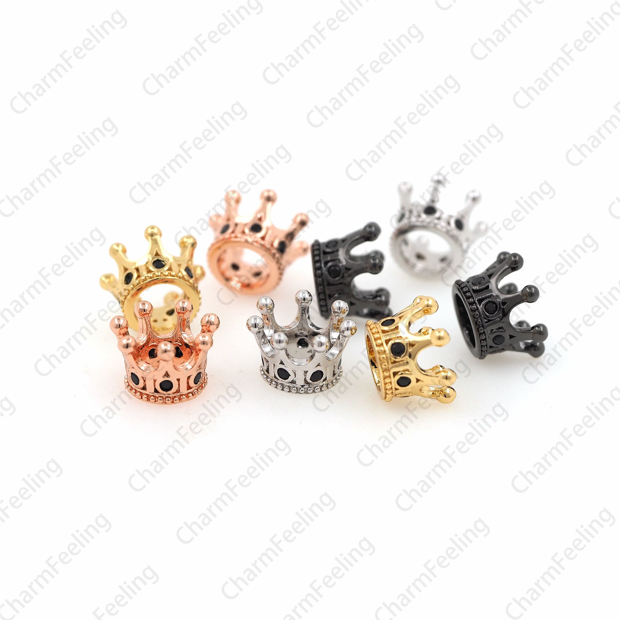 Cz Black Crown Beads, Gold Beads, King Beads, Crown Accessory 11 7mm Hole 5mm 1Pcs