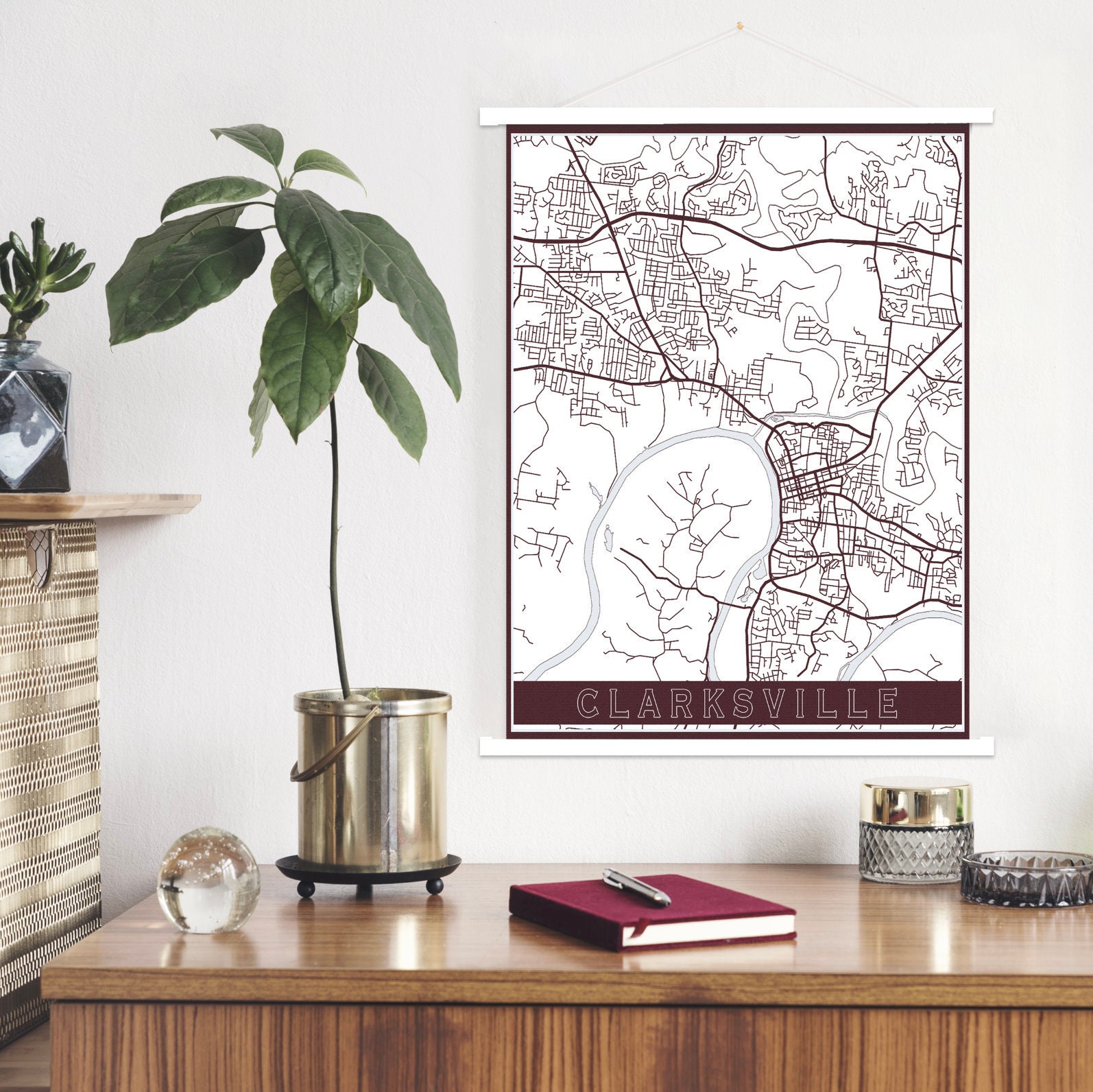 Clarksville Tennessee Street Map Print | Hanging Of Printed Marketplace