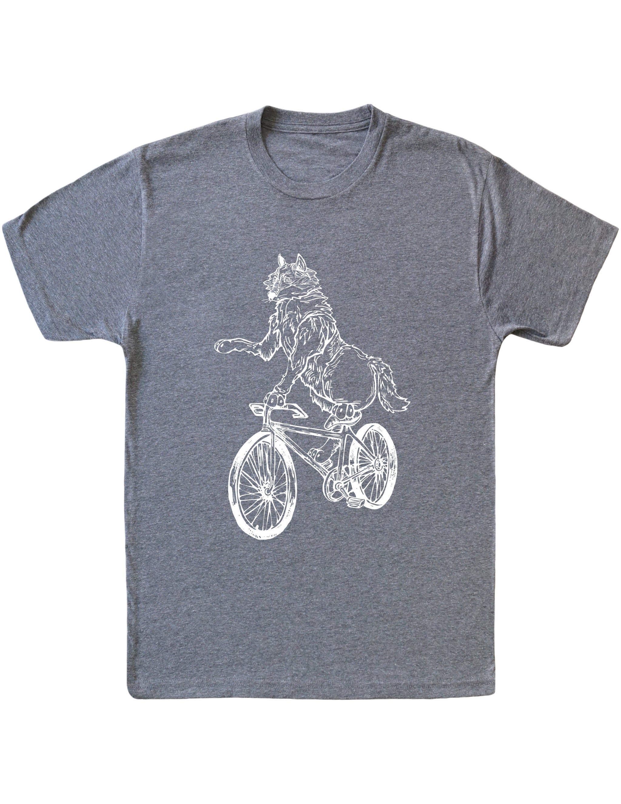 Wolf On A Bicycle Men's Tri-Blend T-Shirt Gift For Him, Boyfriend Birthday, Cycling Shirt Husband Gift, Cyclist Men Gifts Seembo