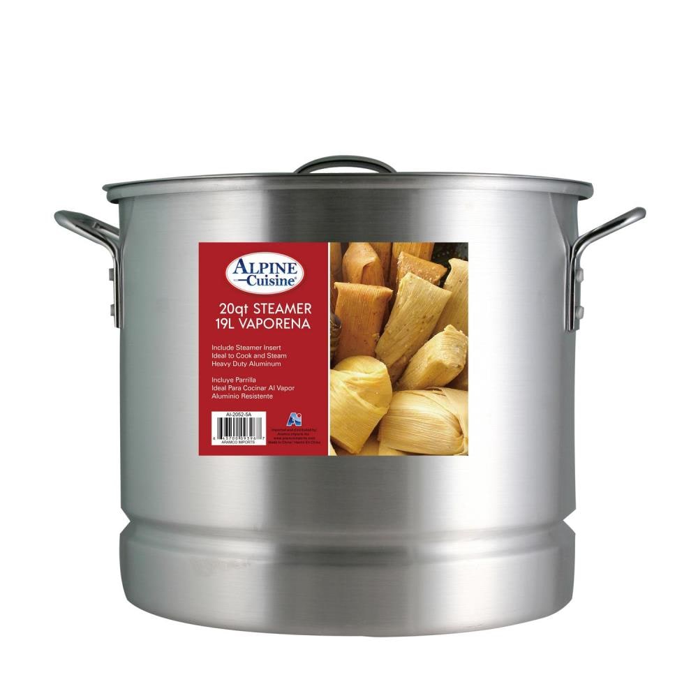 Alpine Cuisine 20-Quart Aluminum Stock Pot with Lid and Steamer | AI-2052-5A